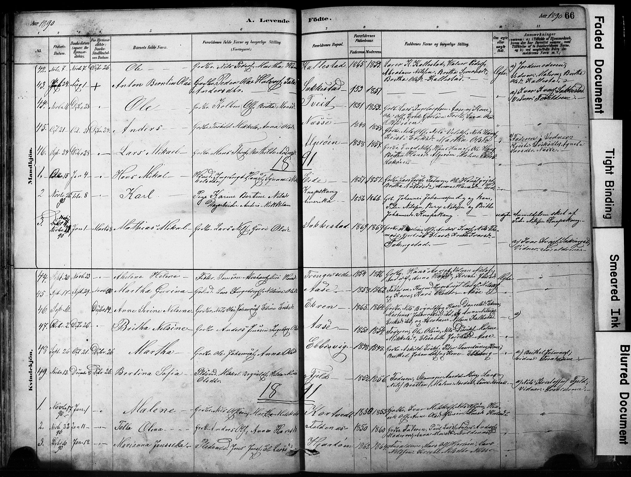 Fjell sokneprestembete, SAB/A-75301/H/Hab: Parish register (copy) no. A 4, 1880-1899, p. 66