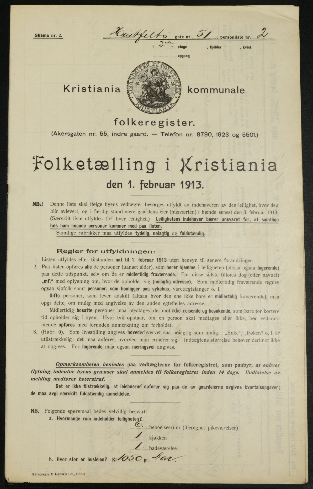 OBA, Municipal Census 1913 for Kristiania, 1913, p. 42045