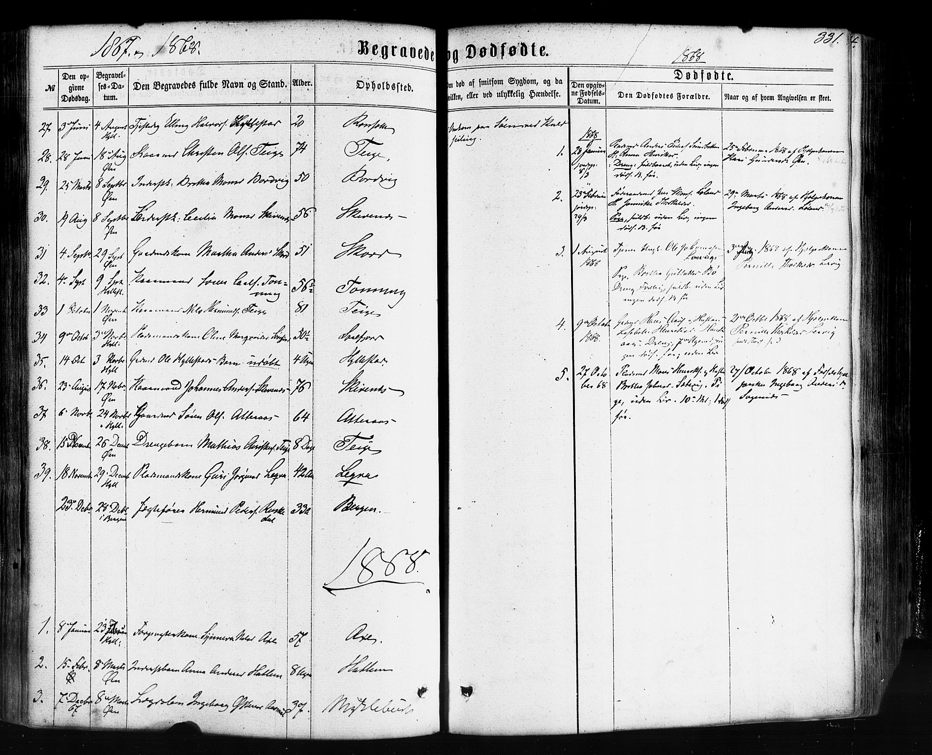 Hyllestad sokneprestembete, SAB/A-80401: Parish register (official) no. A 1, 1861-1886, p. 331