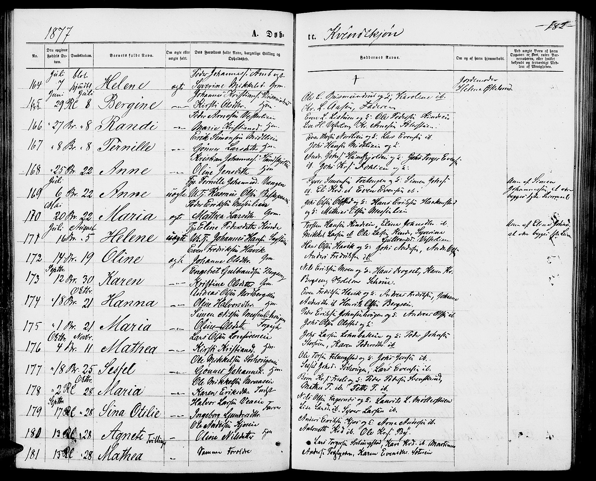 Ringsaker prestekontor, AV/SAH-PREST-014/L/La/L0008: Parish register (copy) no. 8, 1870-1878, p. 182