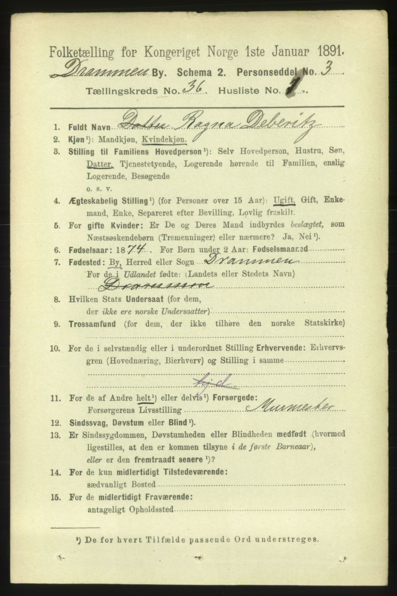 RA, 1891 census for 0602 Drammen, 1891, p. 22160