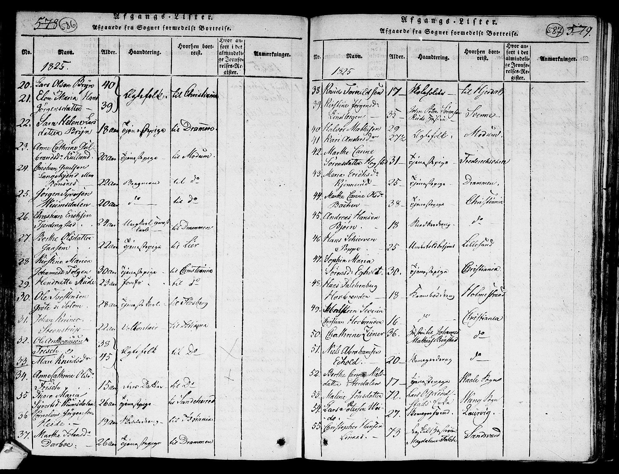 Kongsberg kirkebøker, AV/SAKO-A-22/G/Ga/L0001: Parish register (copy) no. 1, 1816-1839, p. 586-587