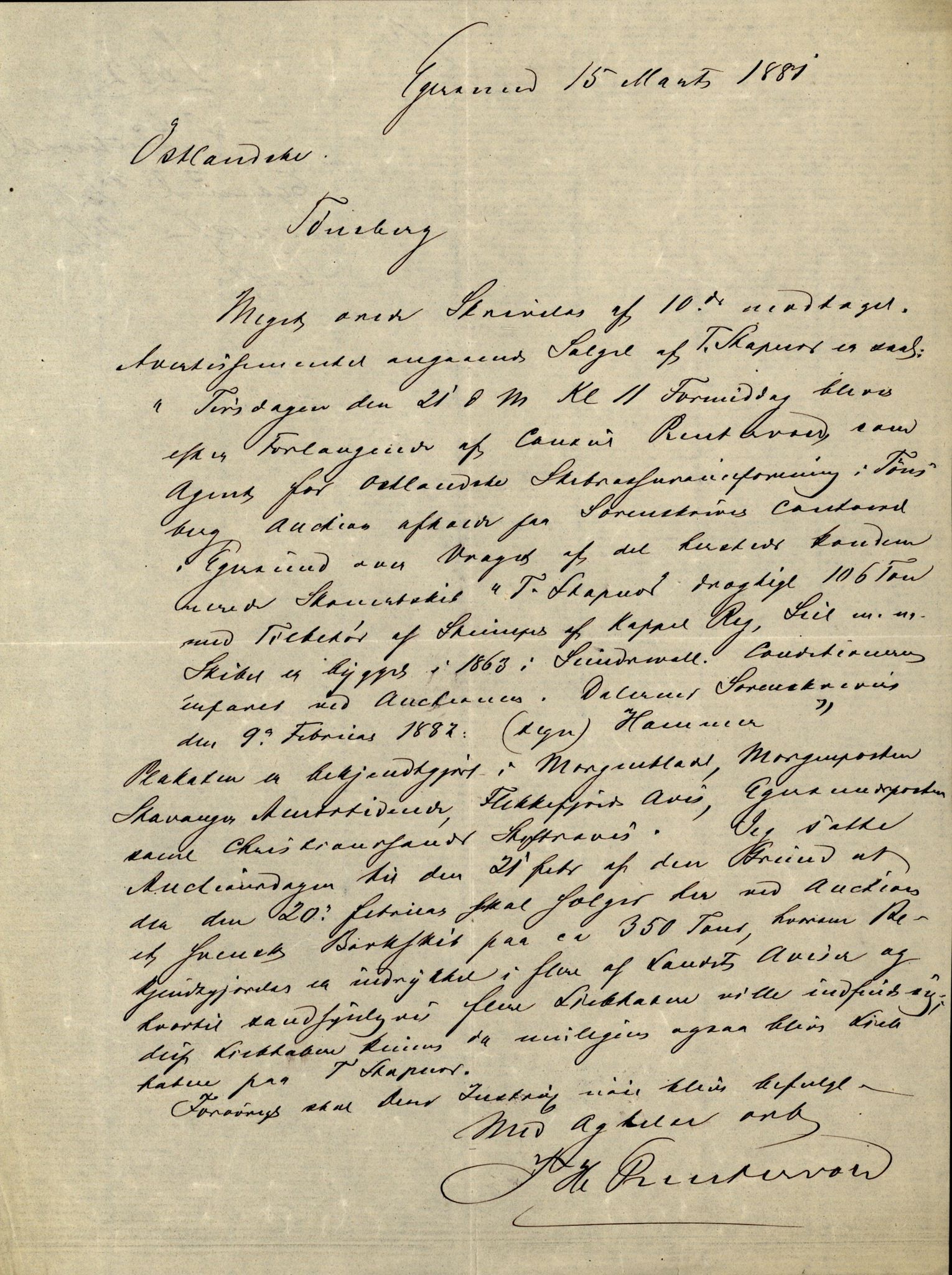 Pa 63 - Østlandske skibsassuranceforening, VEMU/A-1079/G/Ga/L0015/0012: Havaridokumenter / Vaar, Stapnæs, Tillid, Uller, Ternen, 1882, p. 30