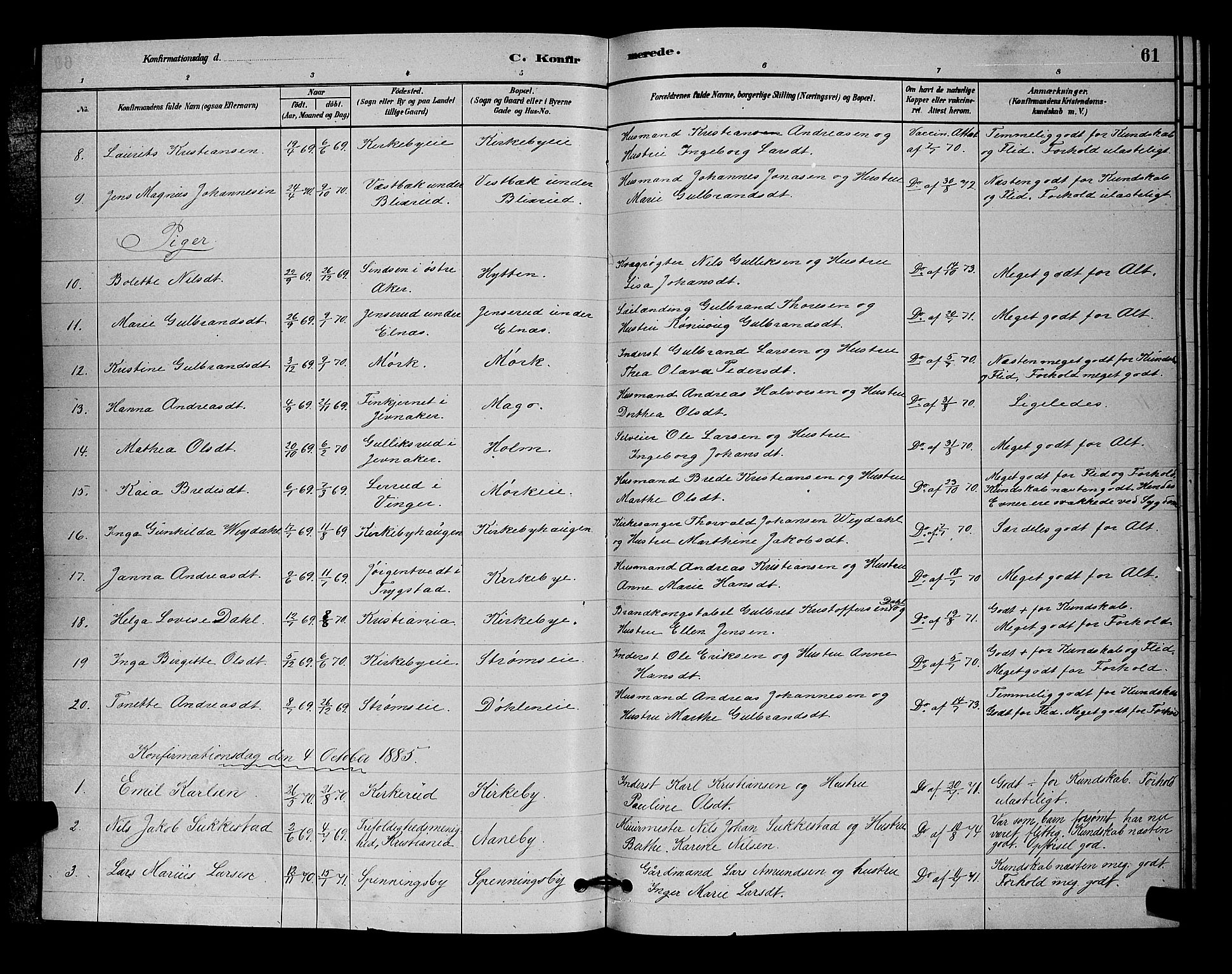 Nittedal prestekontor Kirkebøker, AV/SAO-A-10365a/G/Gb/L0002: Parish register (copy) no. II 2, 1879-1901, p. 61