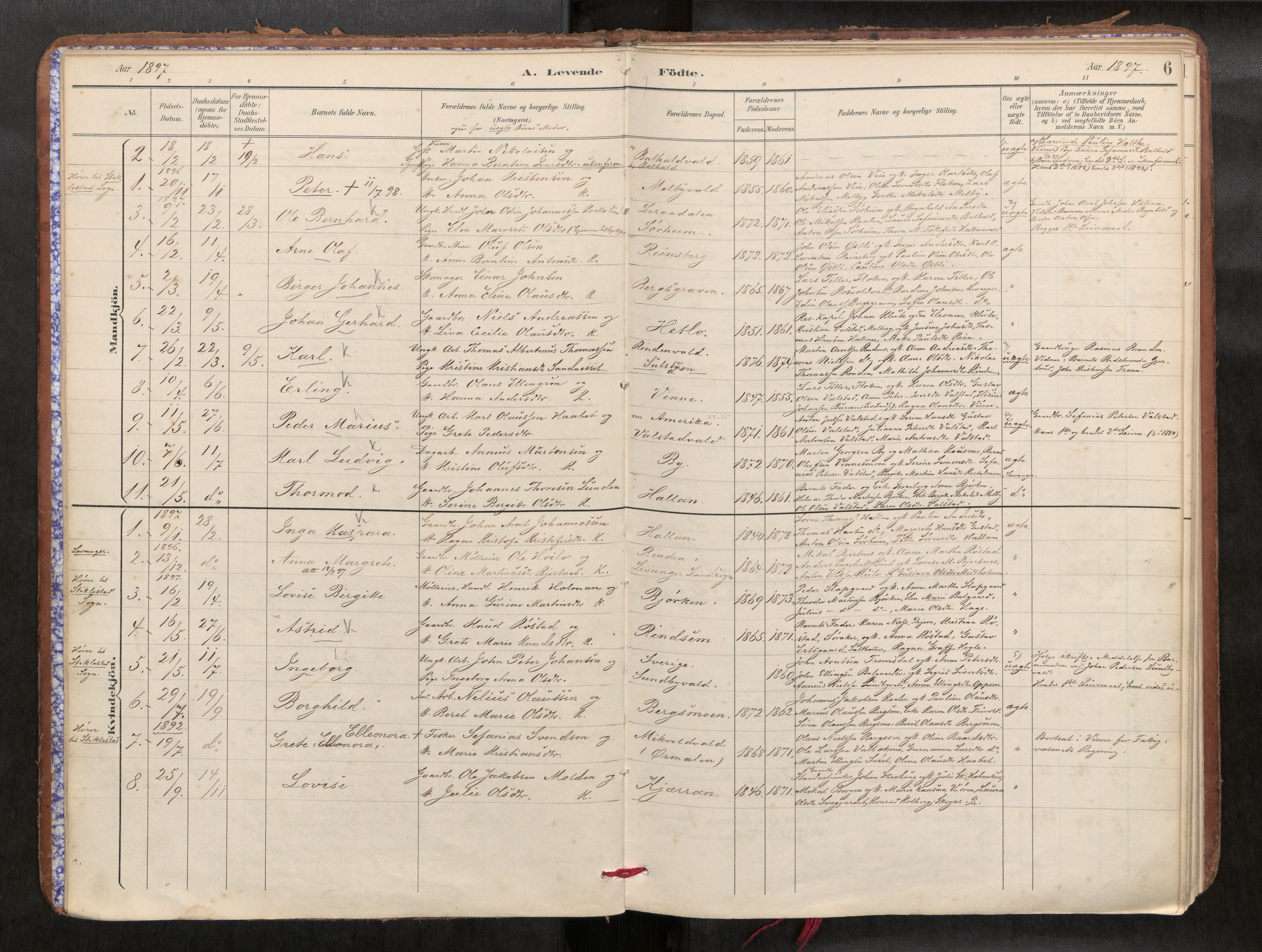 Verdal sokneprestkontor, SAT/A-1156/2/H/Haa/L0002: Parish register (official) no. 2, 1891-1907, p. 6