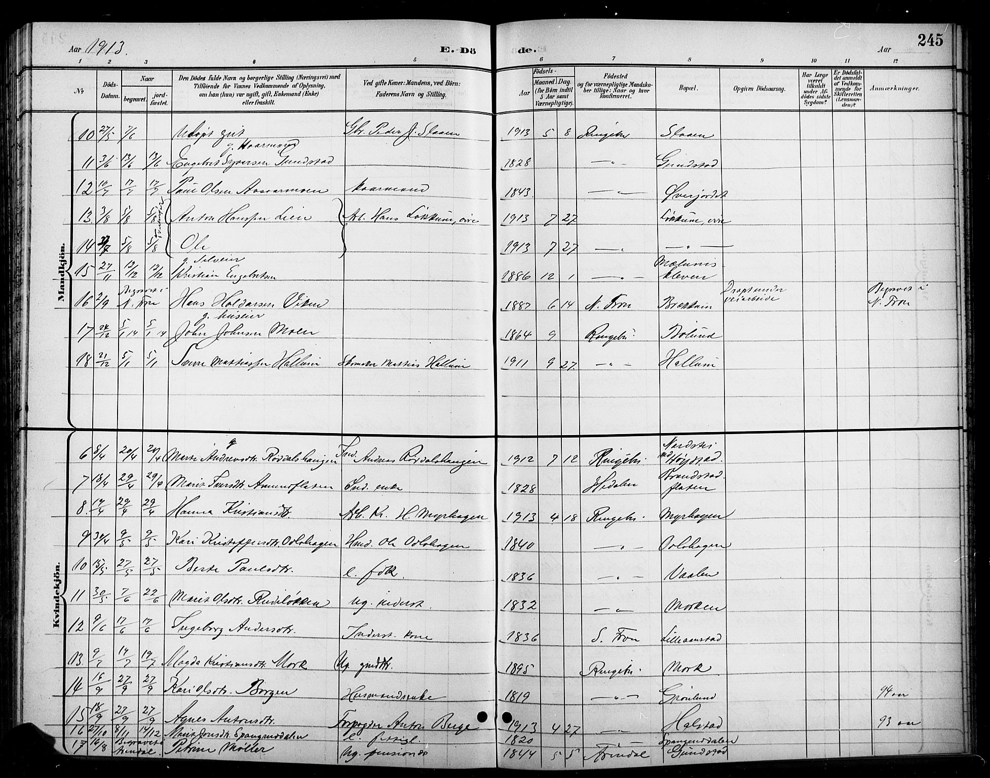 Ringebu prestekontor, AV/SAH-PREST-082/H/Ha/Hab/L0009: Parish register (copy) no. 9, 1899-1921, p. 245