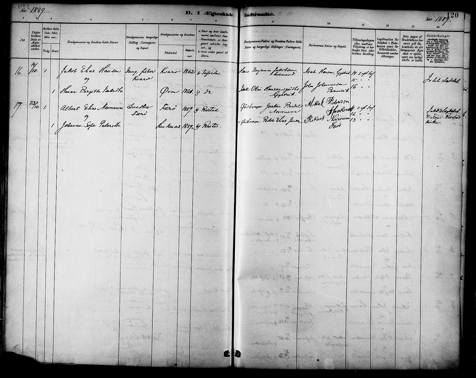 Ministerialprotokoller, klokkerbøker og fødselsregistre - Nordland, SAT/A-1459/854/L0777: Parish register (official) no. 854A01 /1, 1883-1891, p. 120