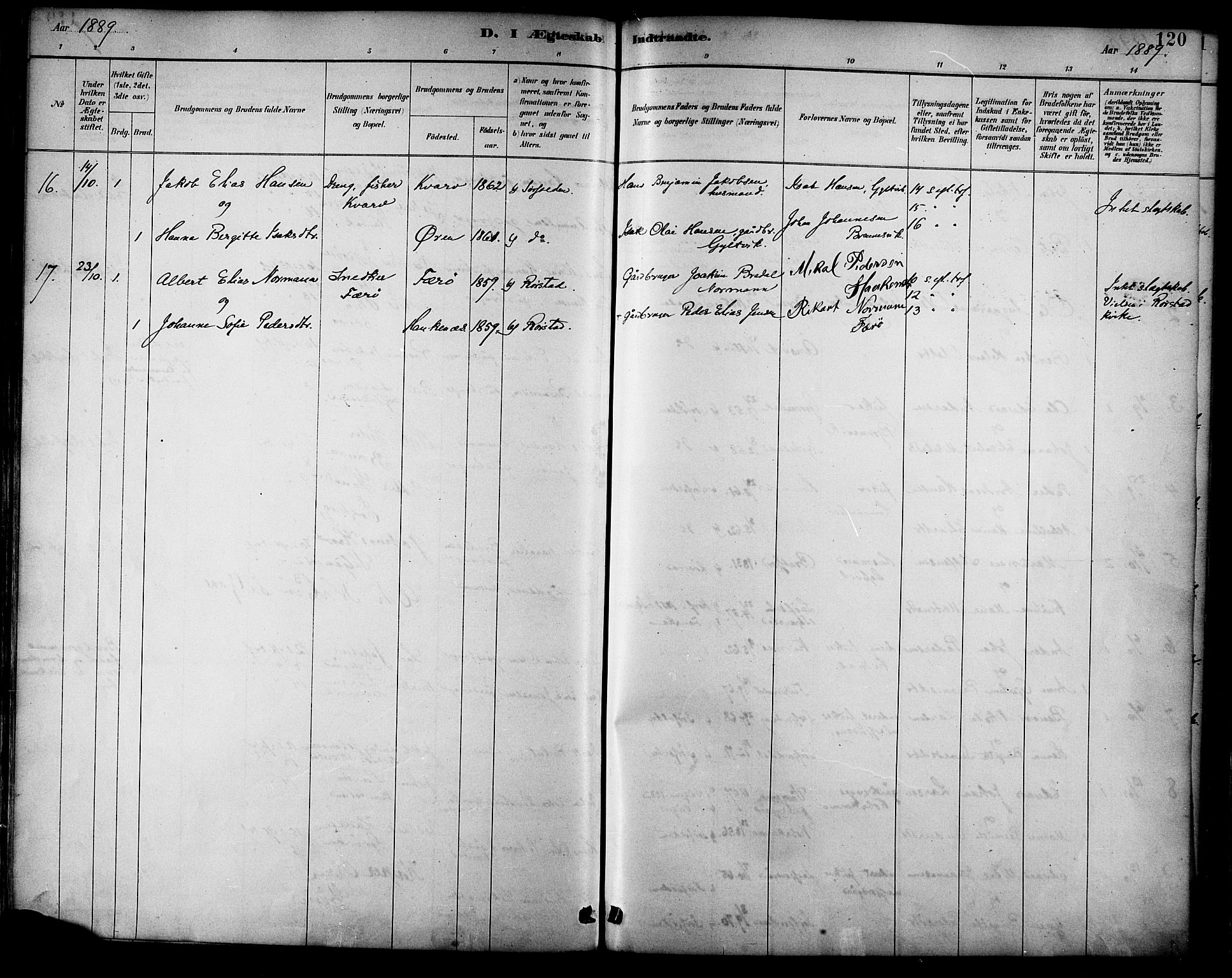 Ministerialprotokoller, klokkerbøker og fødselsregistre - Nordland, AV/SAT-A-1459/854/L0777: Parish register (official) no. 854A01 /1, 1883-1891, p. 120