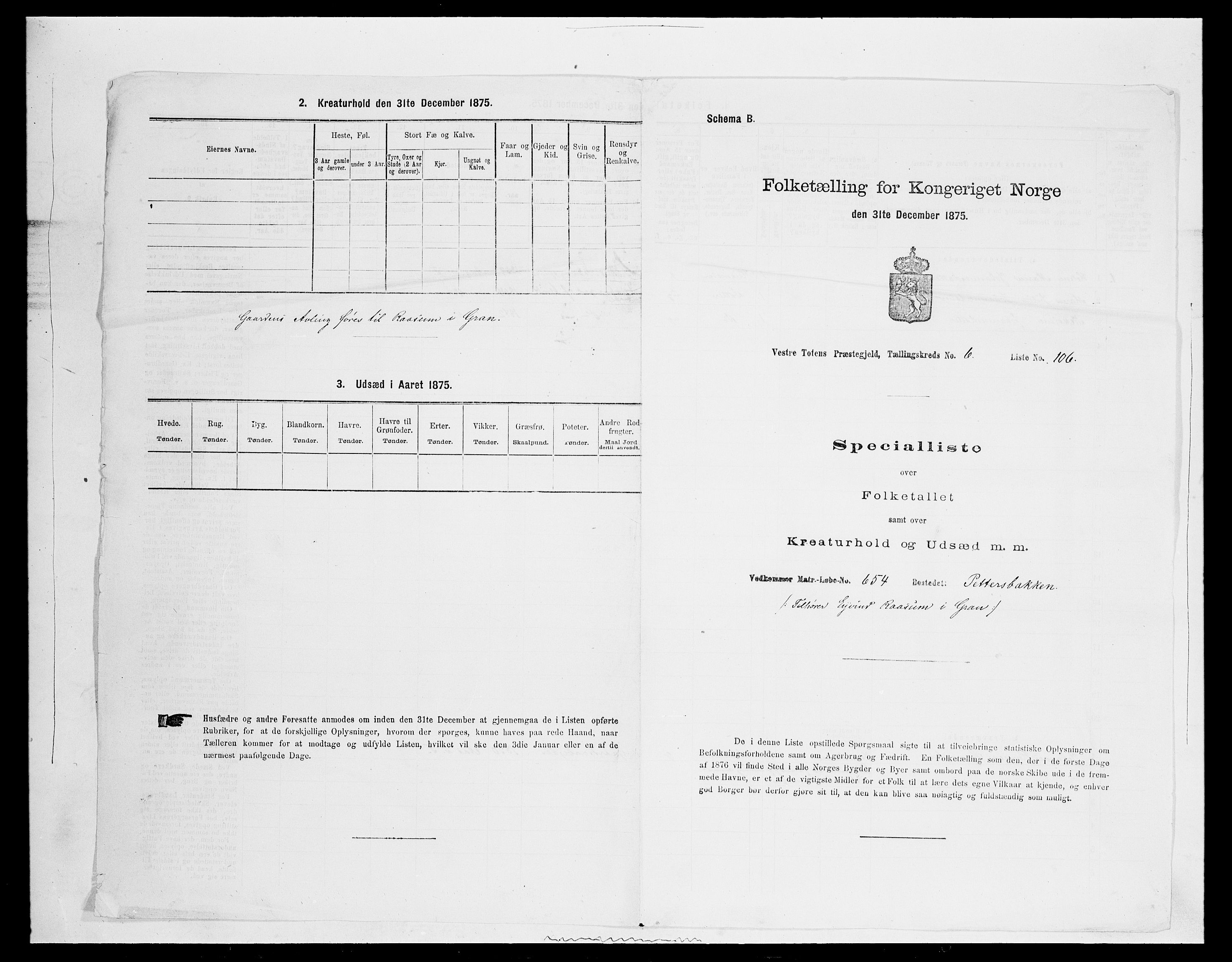 SAH, 1875 census for 0529P Vestre Toten, 1875, p. 1362