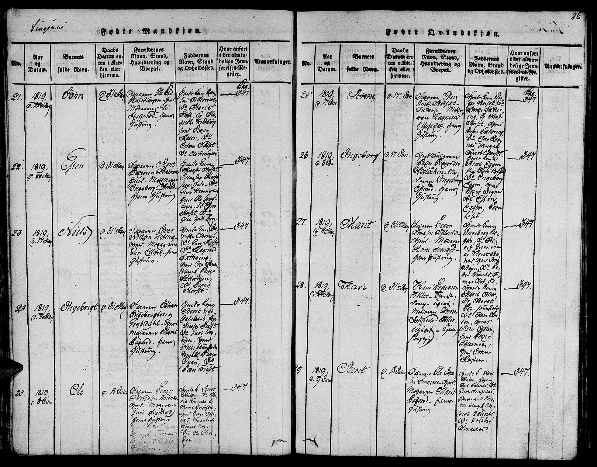 Ministerialprotokoller, klokkerbøker og fødselsregistre - Sør-Trøndelag, SAT/A-1456/685/L0955: Parish register (official) no. 685A03 /2, 1817-1829, p. 26