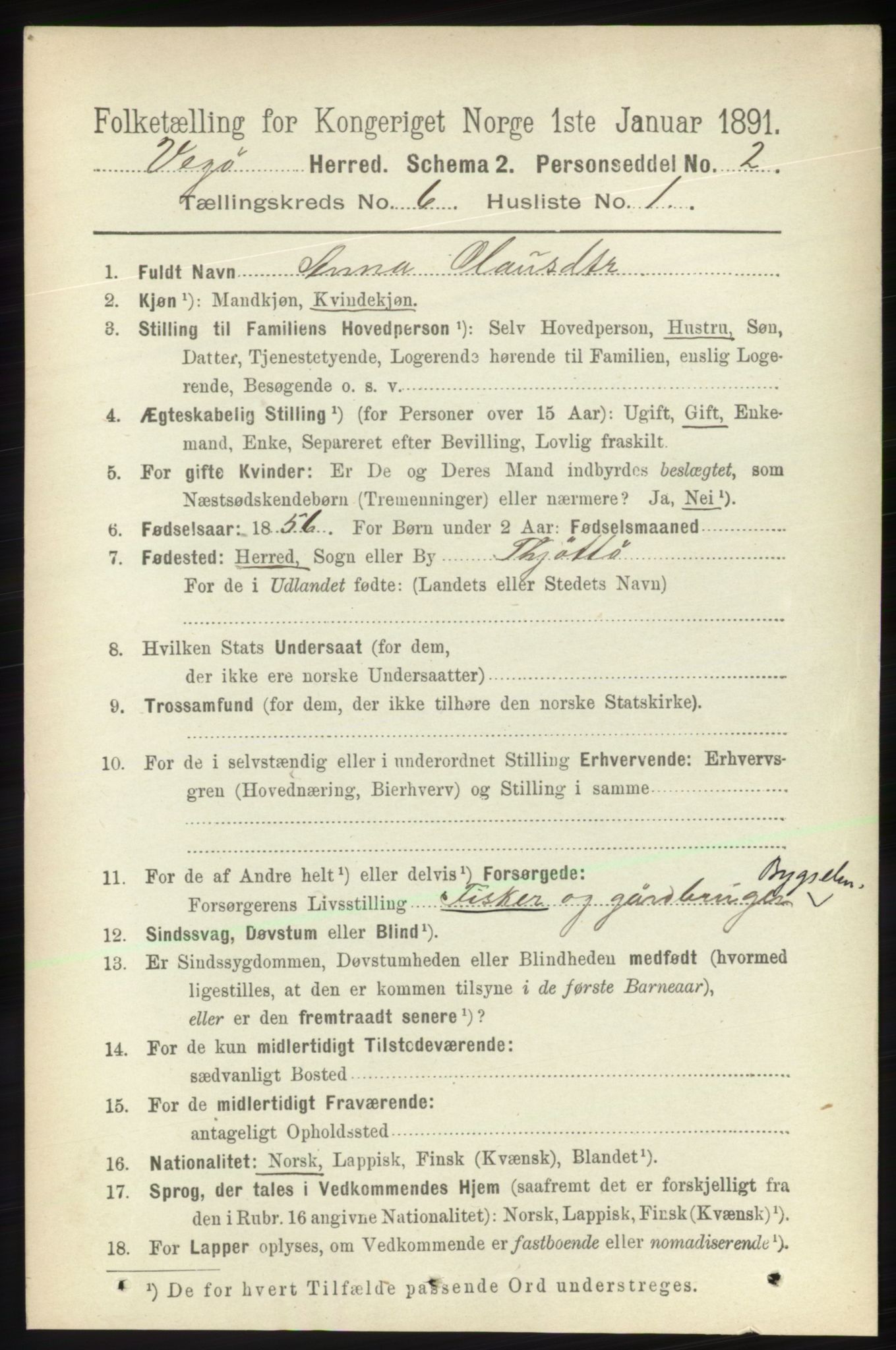 RA, 1891 census for 1815 Vega, 1891, p. 2565