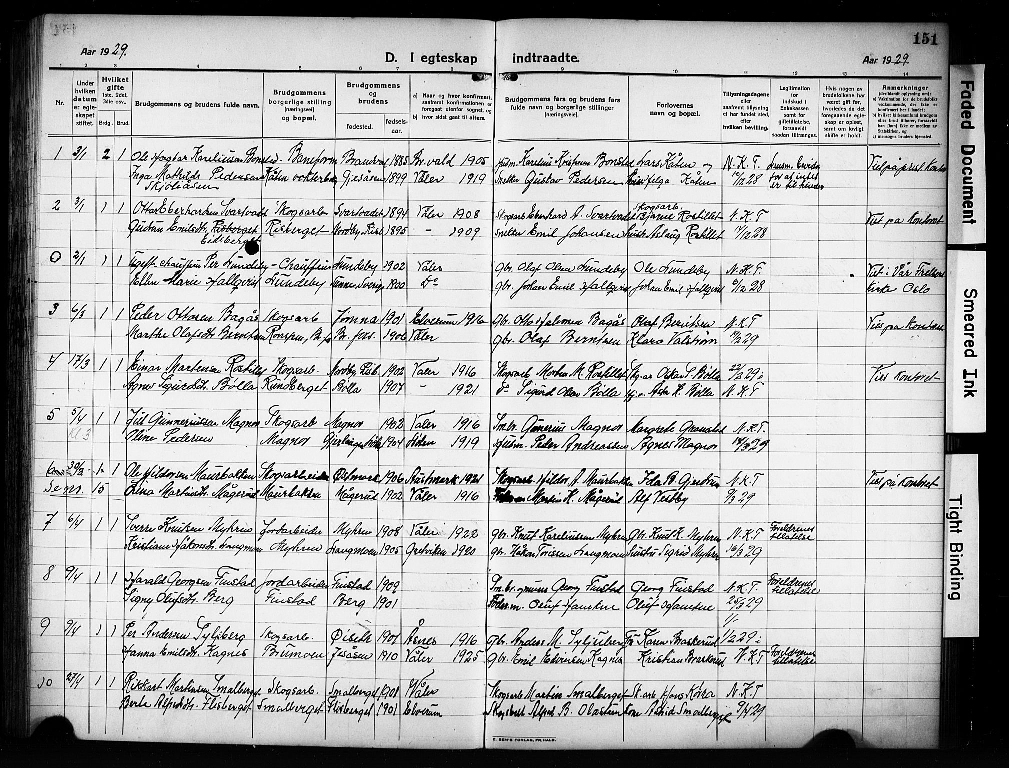 Våler prestekontor, Hedmark, AV/SAH-PREST-040/H/Ha/Hab/L0004: Parish register (copy) no. 4, 1922-1931, p. 151