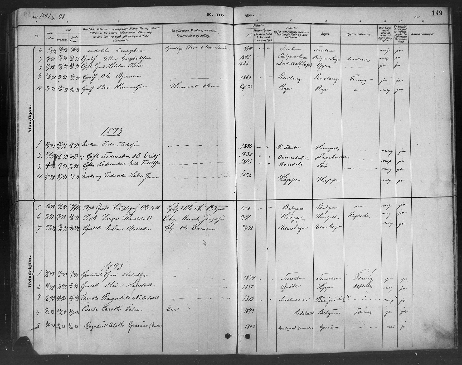 Nord-Aurdal prestekontor, AV/SAH-PREST-132/H/Ha/Hab/L0008: Parish register (copy) no. 8, 1883-1916, p. 149