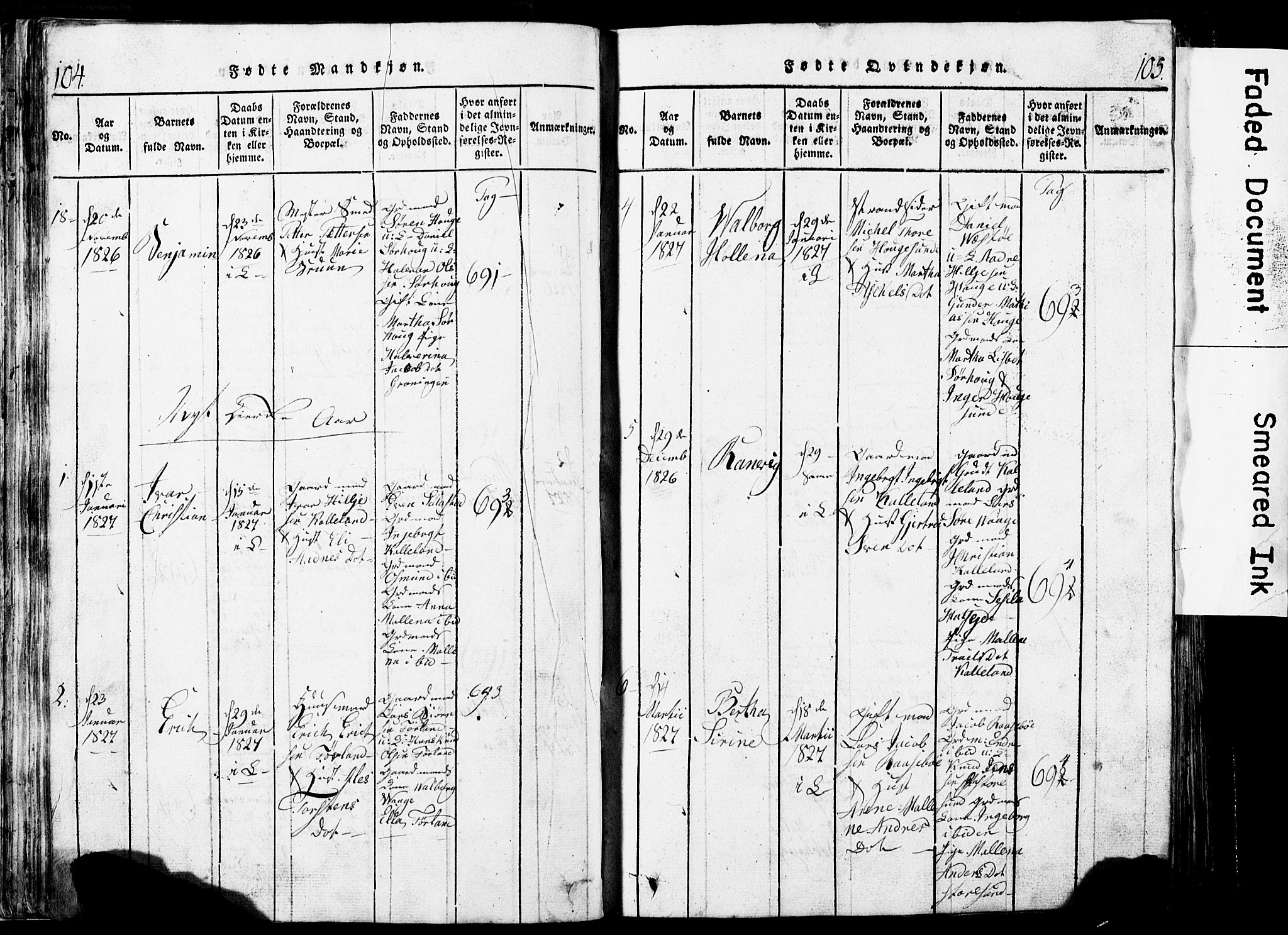 Torvastad sokneprestkontor, SAST/A -101857/H/Ha/Hab/L0002: Parish register (copy) no. B 2, 1817-1834, p. 104-105