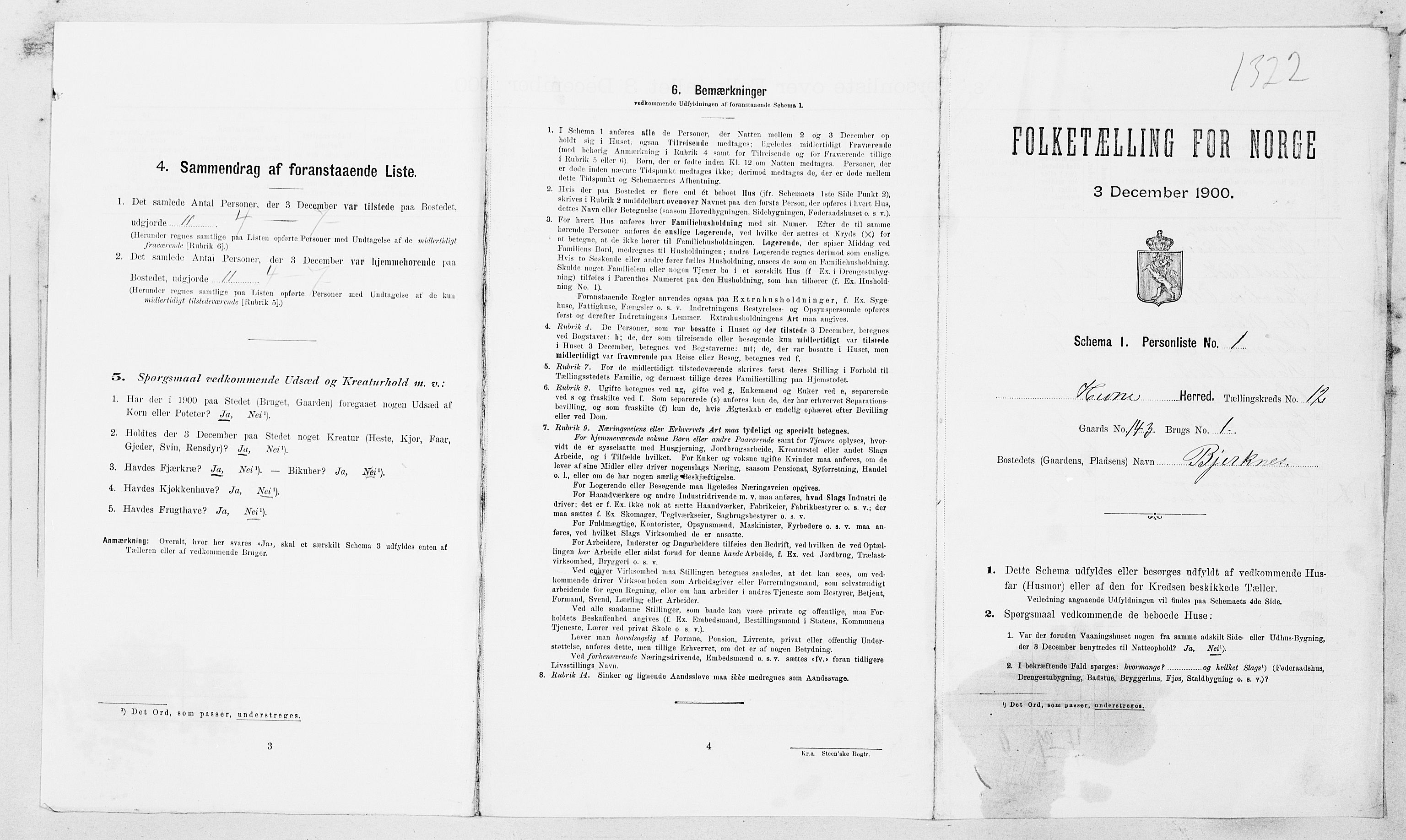 SAT, 1900 census for Hemne, 1900, p. 1525