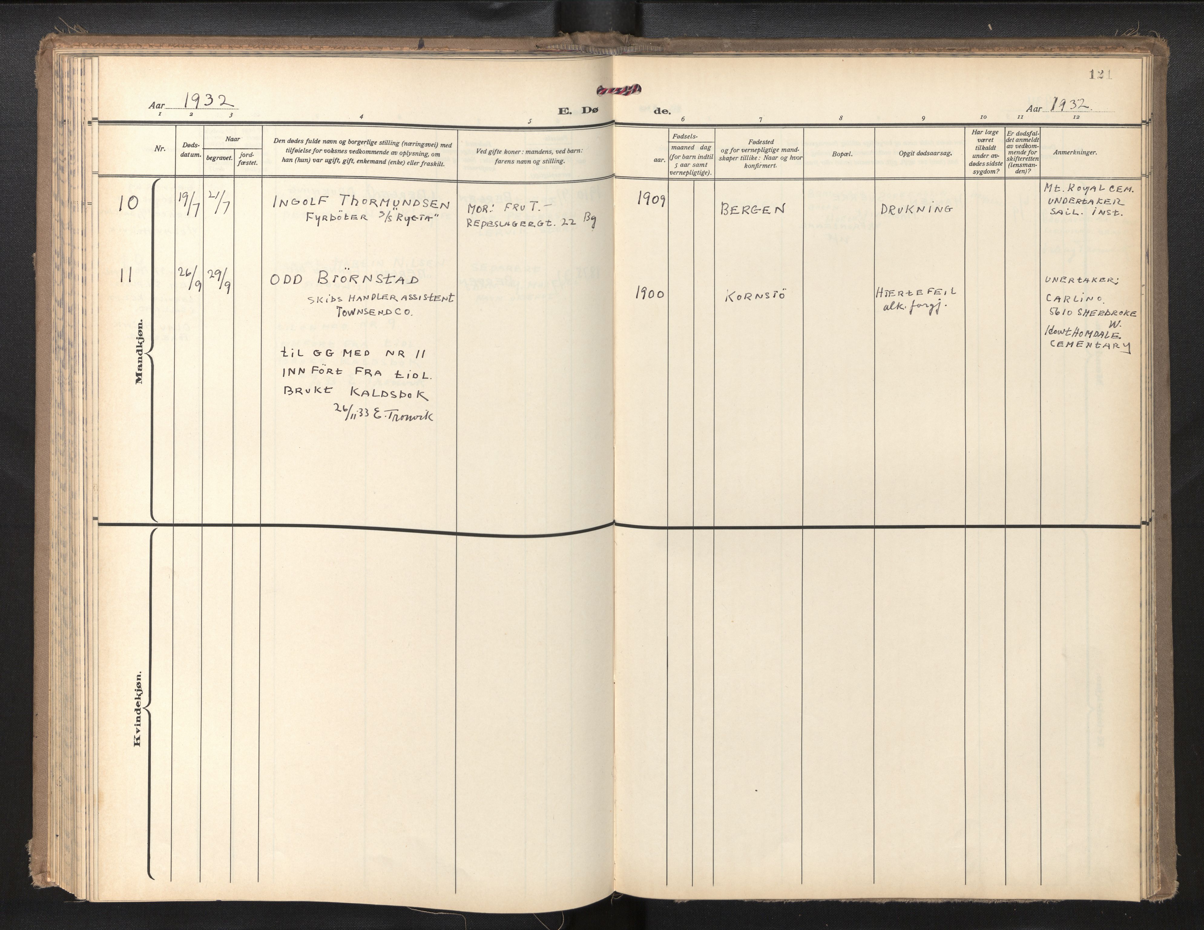 Den norske sjømannsmisjon i utlandet/Montreal-Halifax, SAB/SAB/PA-0116/H/Ha/L0001: Parish register (official) no. A 1, 1929-1960, p. 120b-121a
