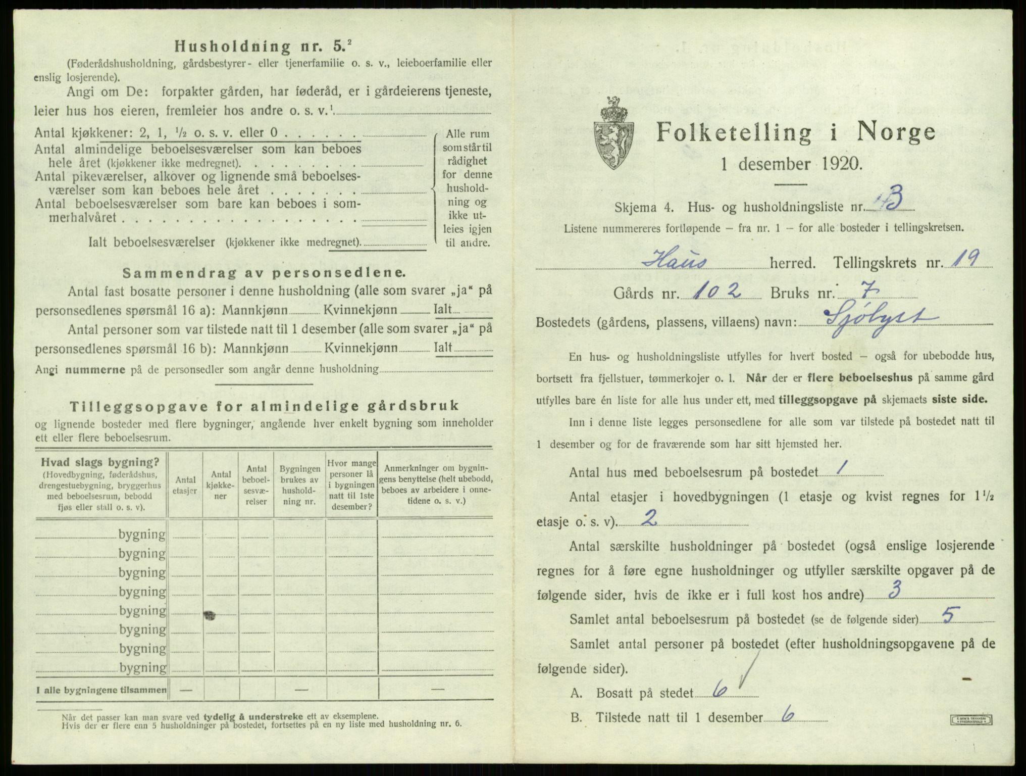 SAB, 1920 census for Haus, 1920, p. 1617