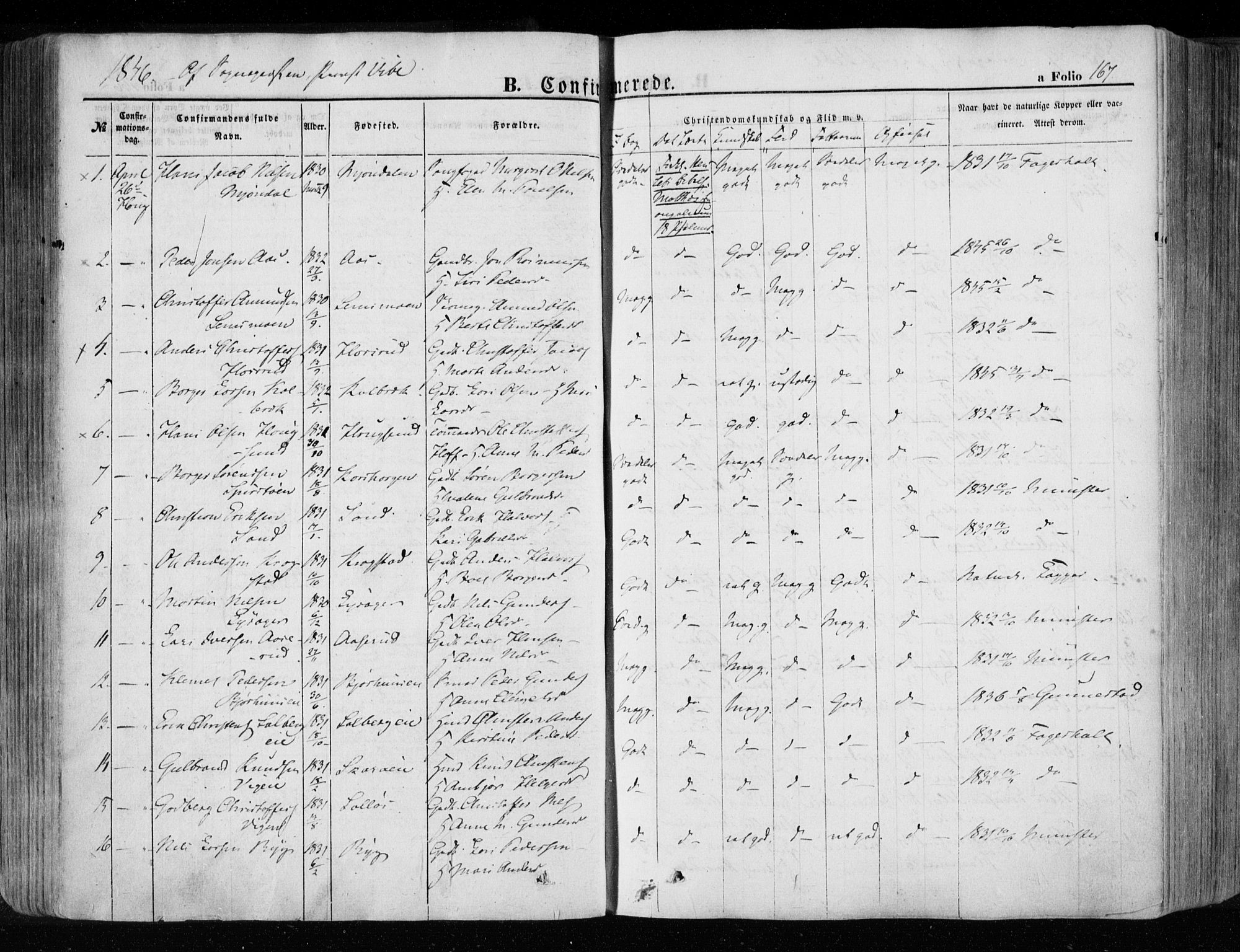 Eiker kirkebøker, SAKO/A-4/F/Fa/L0014: Parish register (official) no. I 14, 1846-1854, p. 167