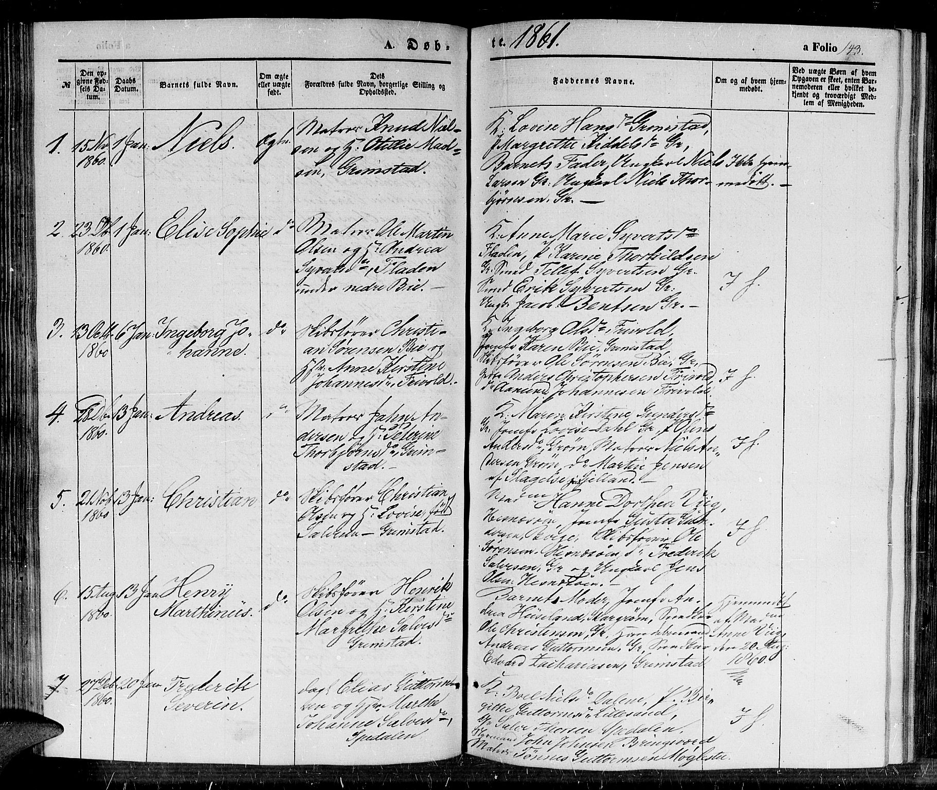 Fjære sokneprestkontor, SAK/1111-0011/F/Fb/L0008: Parish register (copy) no. B 8, 1854-1867, p. 143