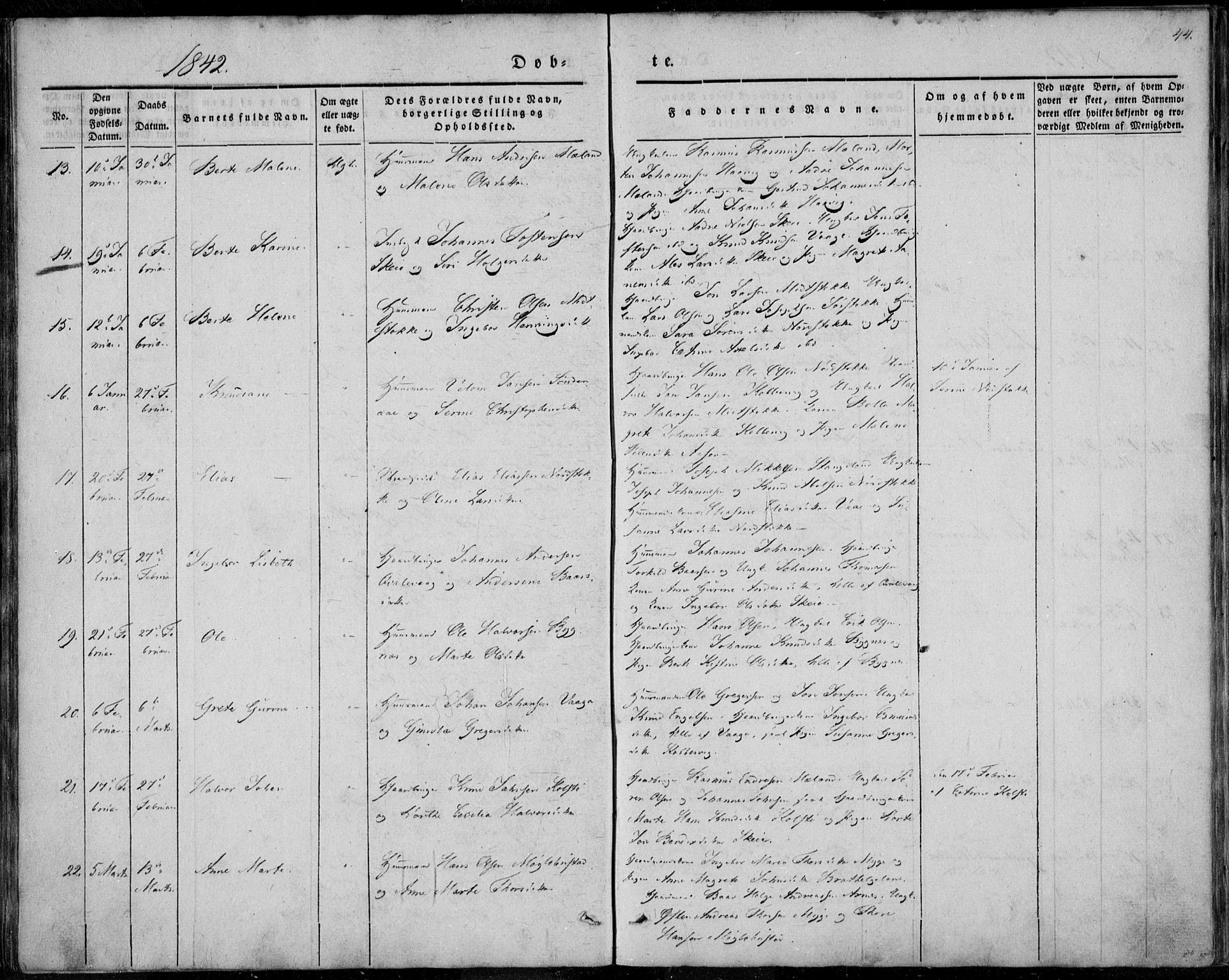 Avaldsnes sokneprestkontor, AV/SAST-A -101851/H/Ha/Haa/L0006: Parish register (official) no. A 6, 1839-1847, p. 44