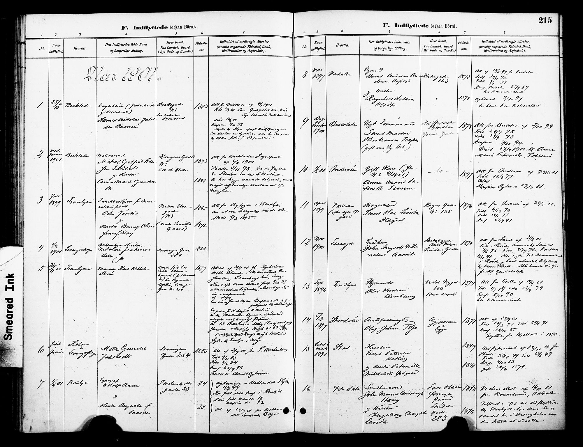 Ministerialprotokoller, klokkerbøker og fødselsregistre - Nord-Trøndelag, SAT/A-1458/739/L0372: Parish register (official) no. 739A04, 1895-1903, p. 215