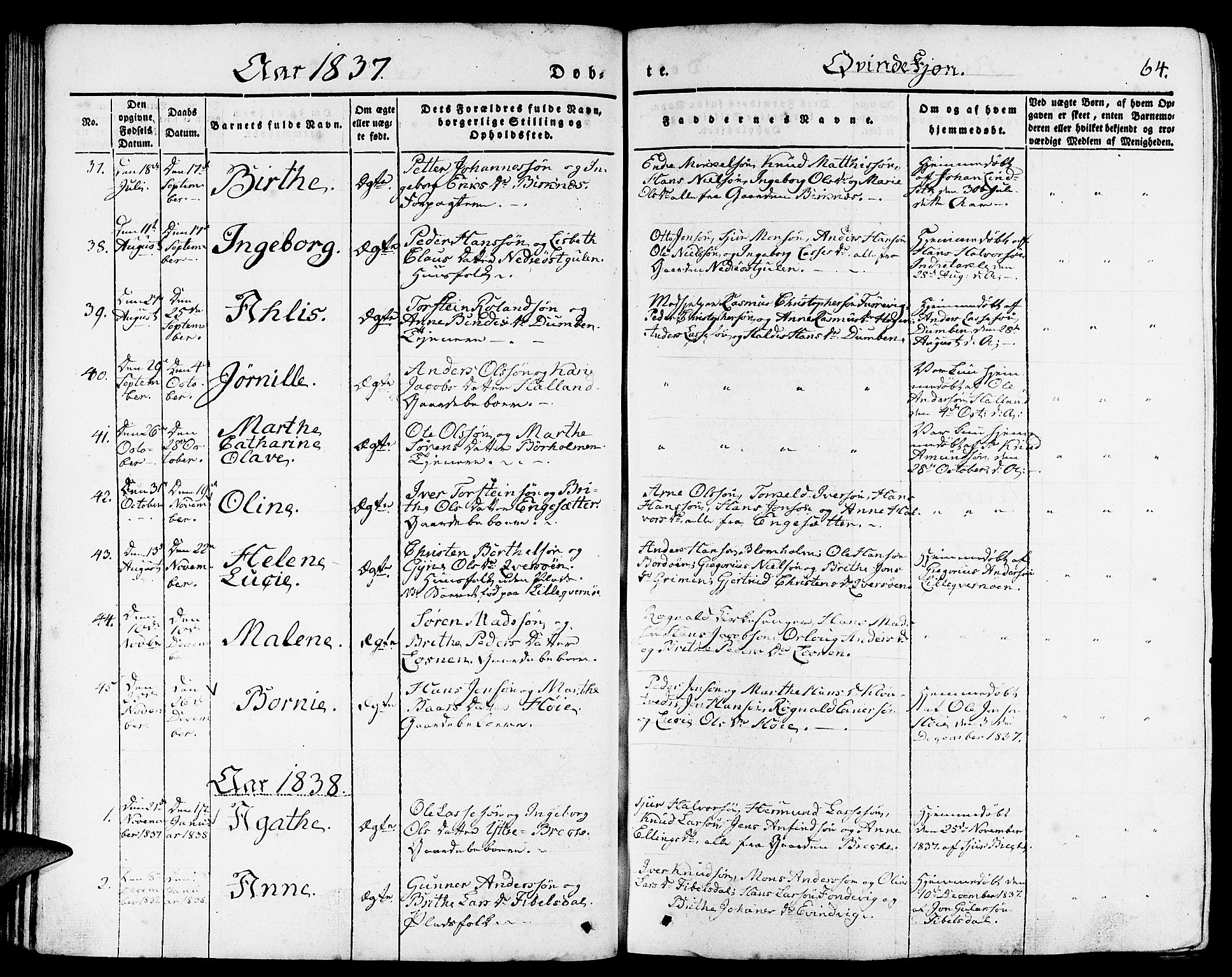 Gulen sokneprestembete, AV/SAB-A-80201/H/Haa/Haaa/L0020: Parish register (official) no. A 20, 1837-1847, p. 64