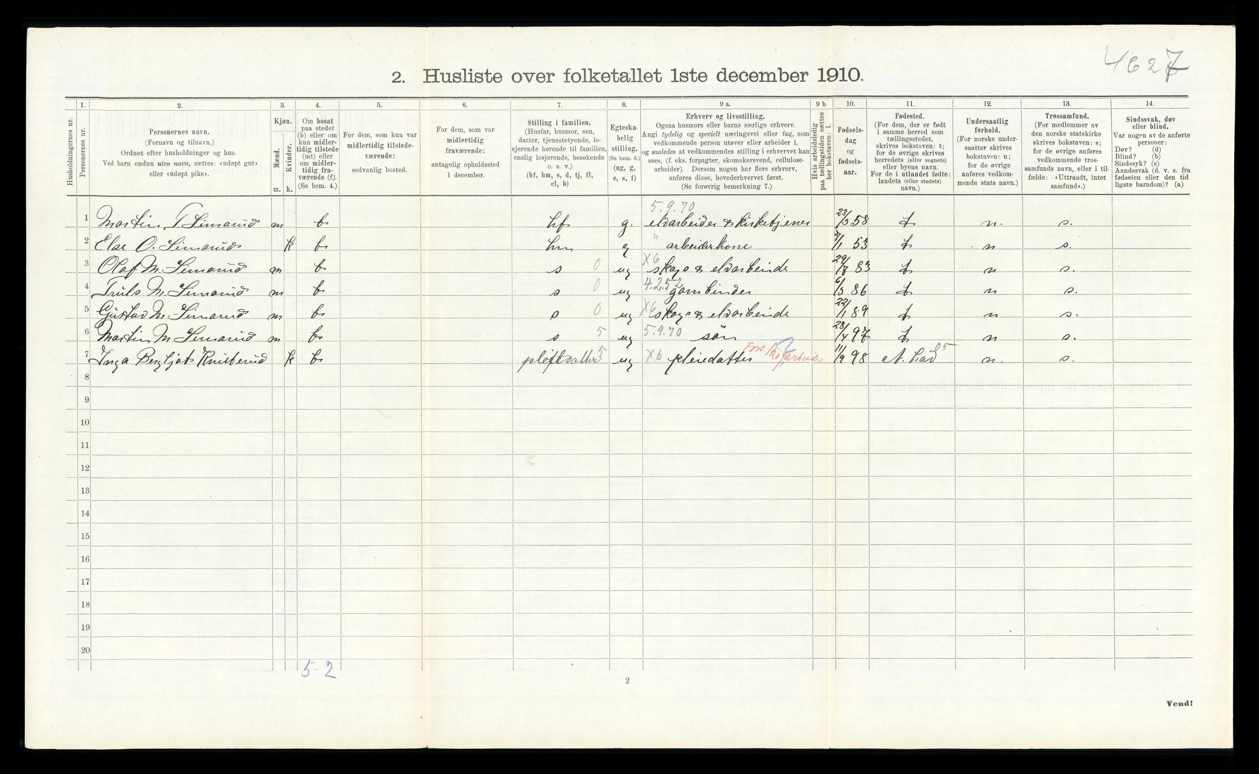 RA, 1910 census for Ådal, 1910, p. 274