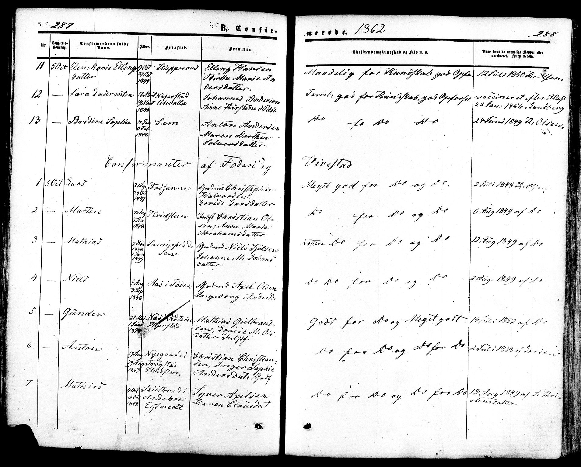 Ramnes kirkebøker, AV/SAKO-A-314/F/Fa/L0006: Parish register (official) no. I 6, 1862-1877, p. 287-288