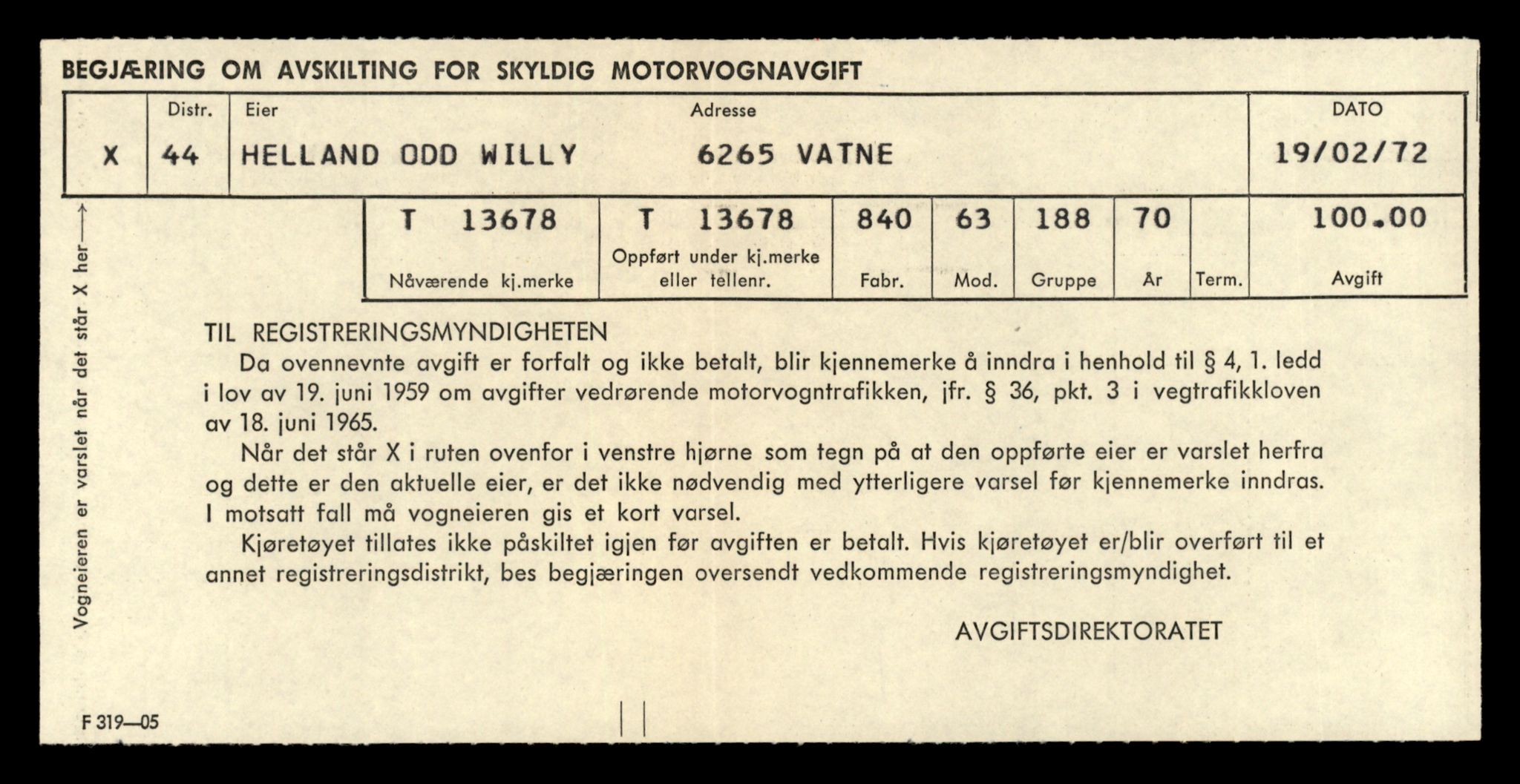 Møre og Romsdal vegkontor - Ålesund trafikkstasjon, AV/SAT-A-4099/F/Fe/L0040: Registreringskort for kjøretøy T 13531 - T 13709, 1927-1998, p. 2557