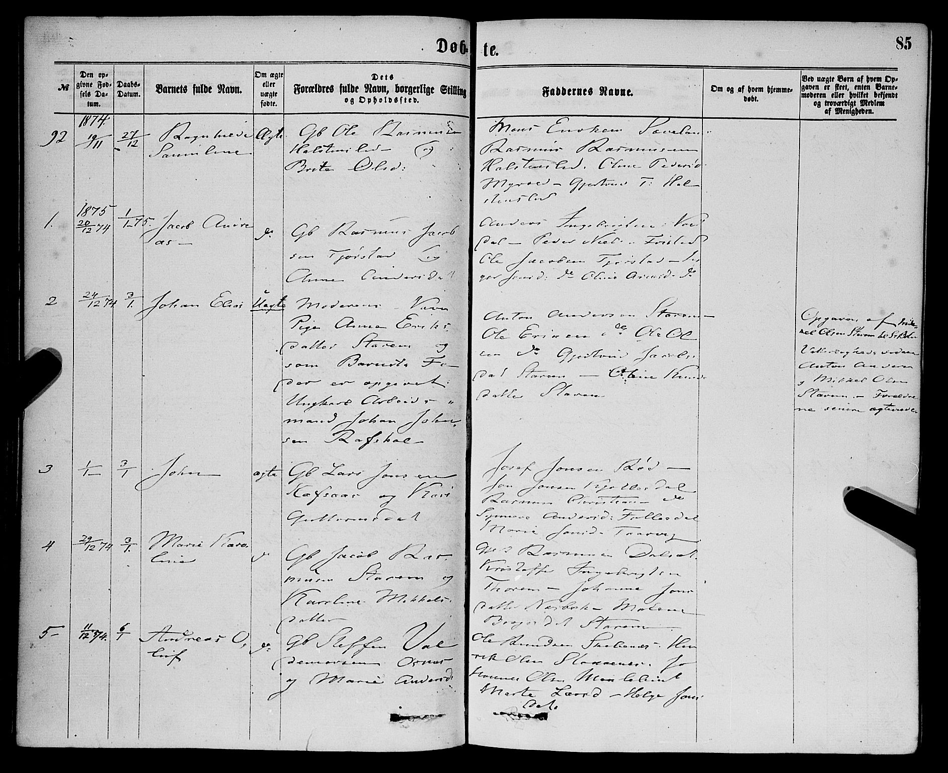 Eid sokneprestembete, SAB/A-82301/H/Haa/Haaa/L0010: Parish register (official) no. A 10, 1867-1878, p. 85