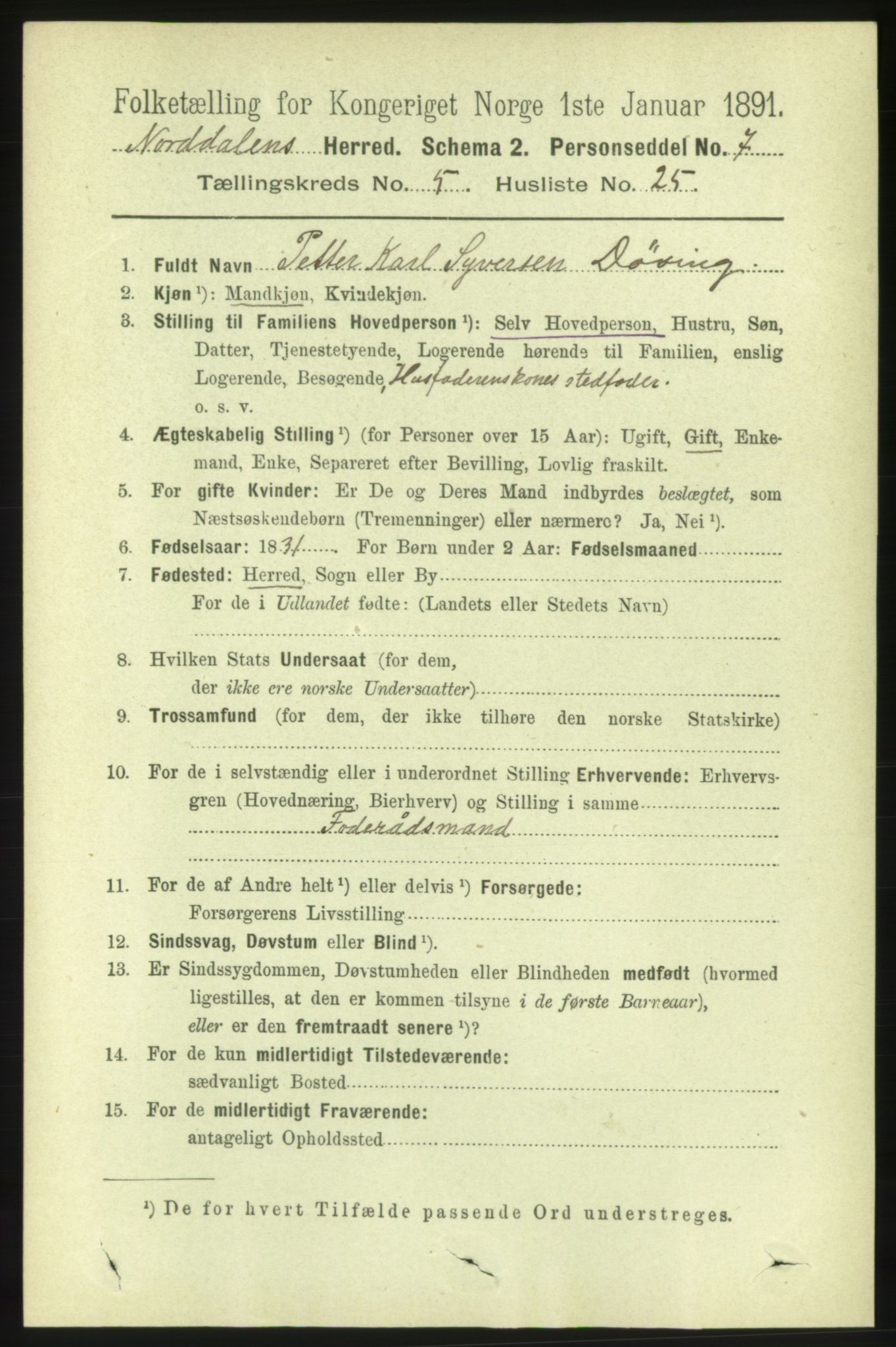 RA, 1891 census for 1524 Norddal, 1891, p. 1136