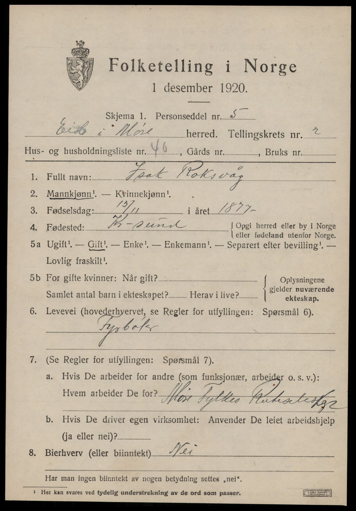 SAT, 1920 census for Eid (MR), 1920, p. 1496