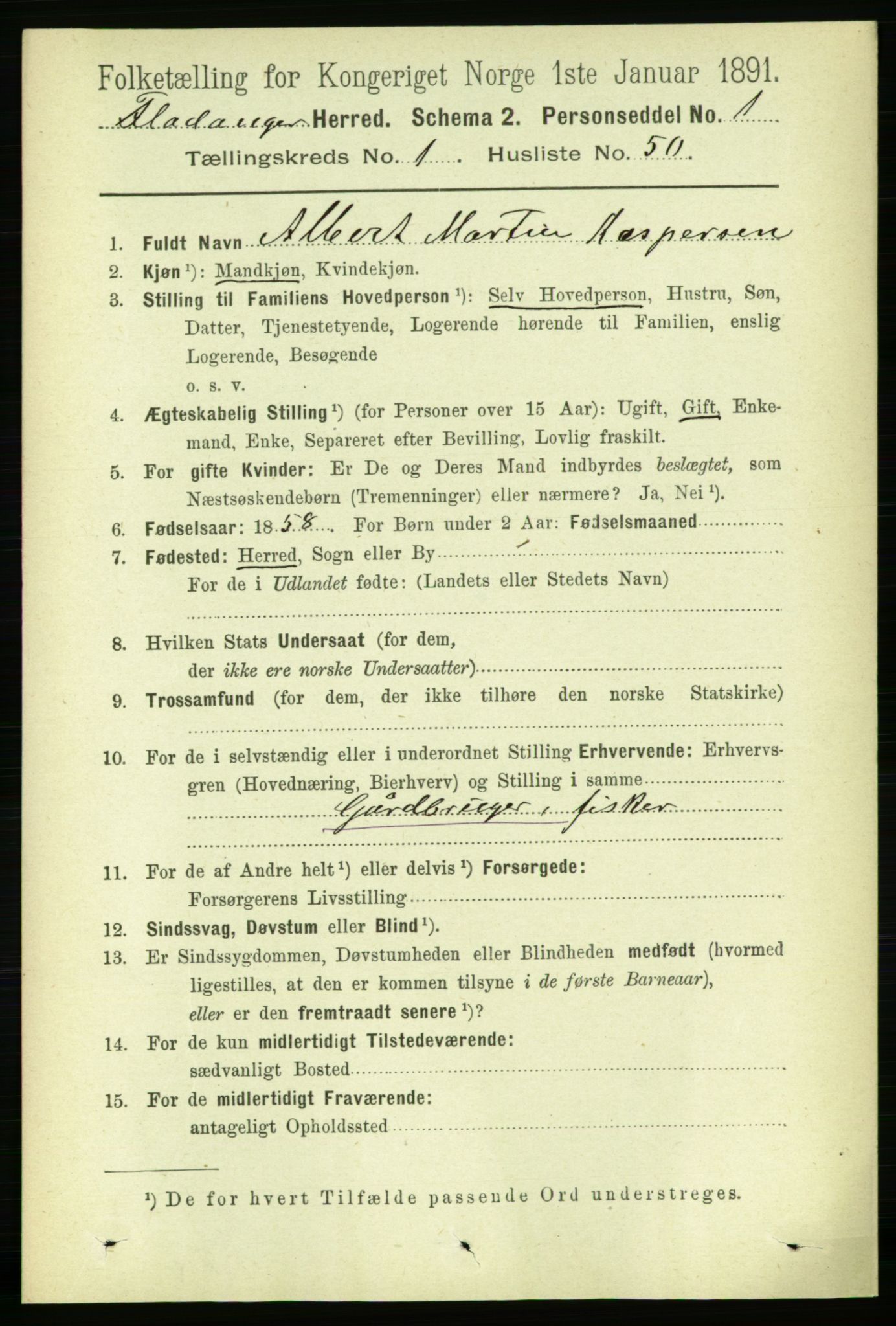 RA, 1891 census for 1749 Flatanger, 1891, p. 400