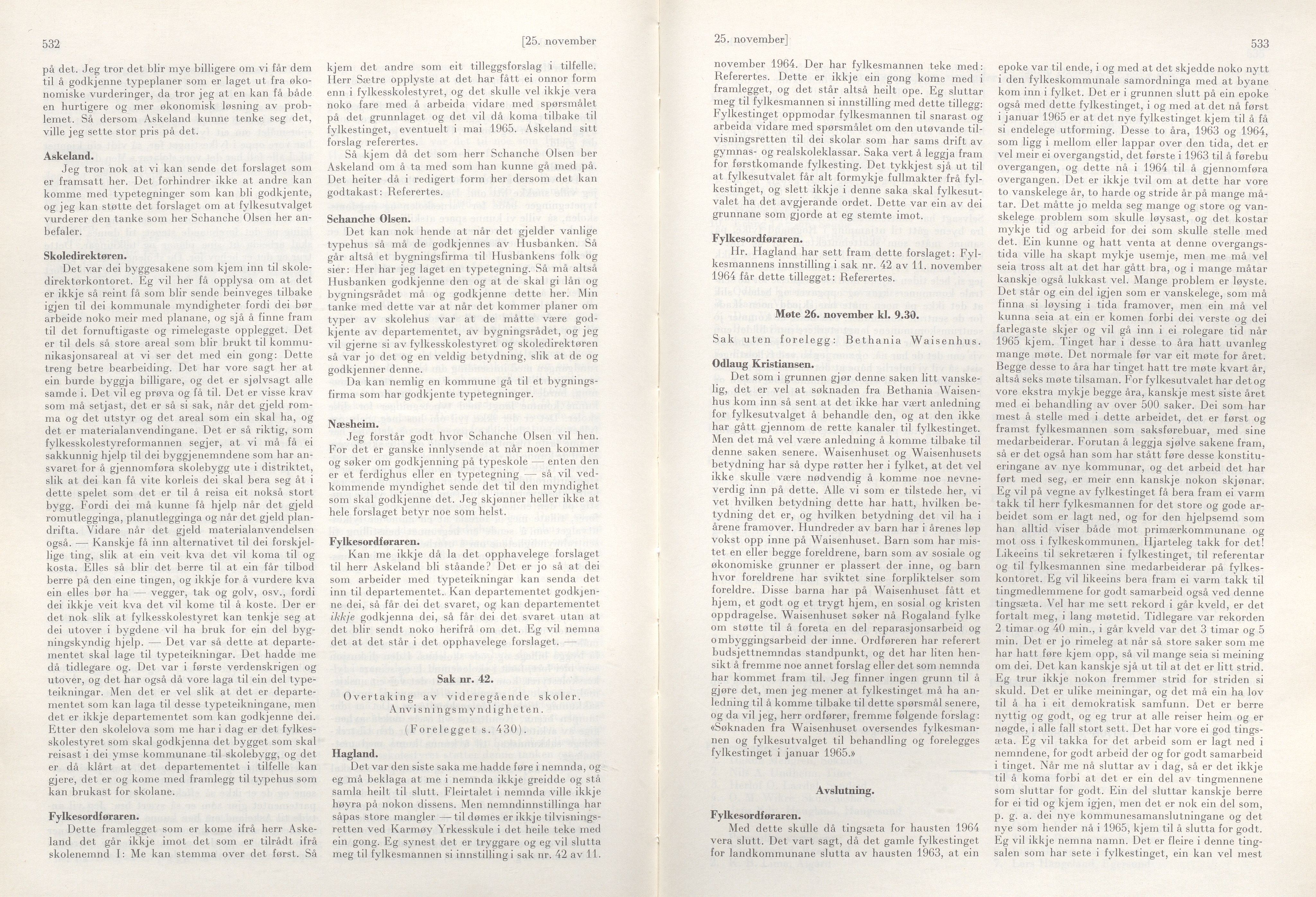 Rogaland fylkeskommune - Fylkesrådmannen , IKAR/A-900/A/Aa/Aaa/L0084: Møtebok , 1964, p. 532-533