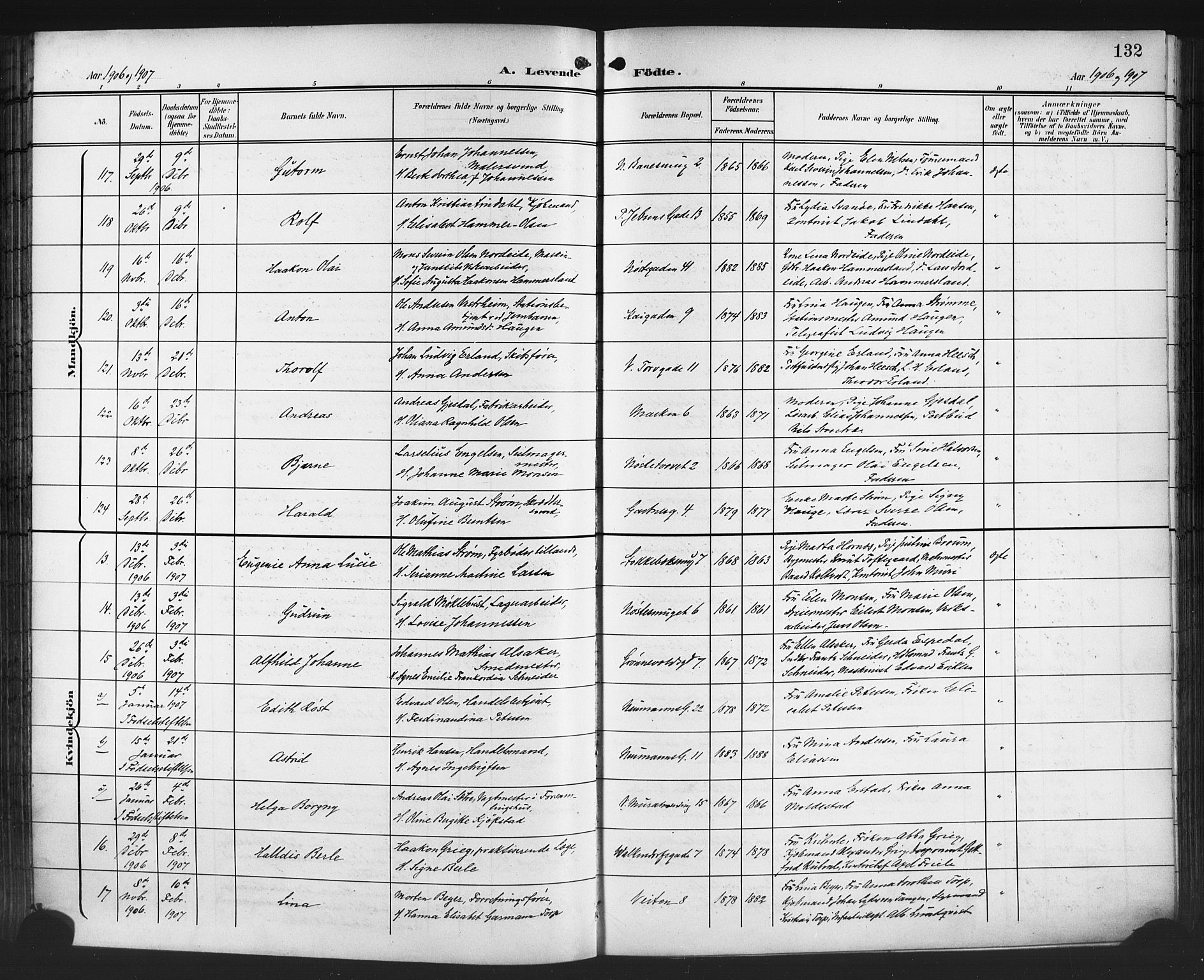 Domkirken sokneprestembete, AV/SAB-A-74801/H/Hab/L0017: Parish register (copy) no. B 10, 1900-1915, p. 132