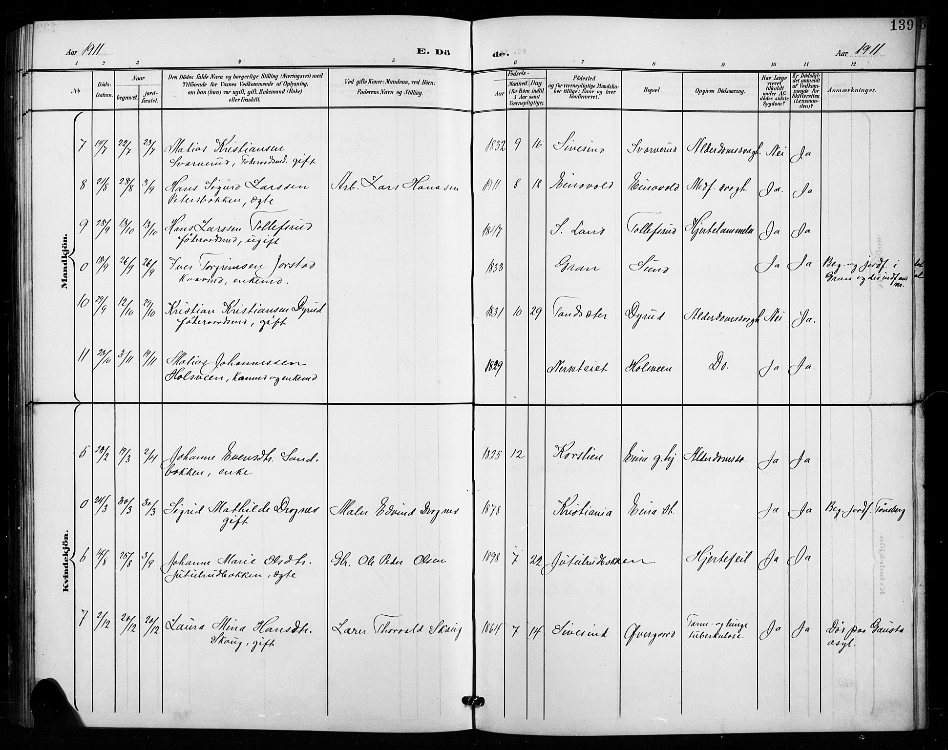 Vestre Toten prestekontor, SAH/PREST-108/H/Ha/Hab/L0016: Parish register (copy) no. 16, 1901-1915, p. 139