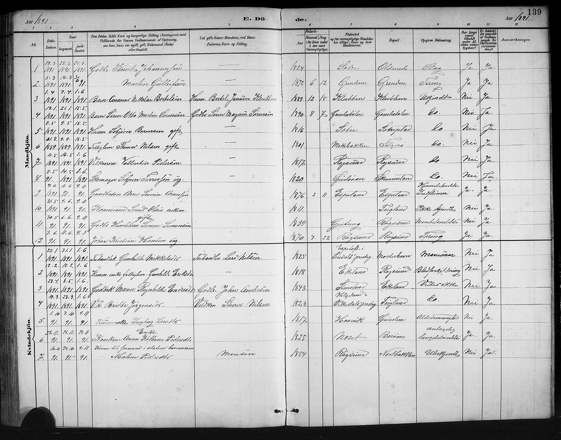 Finnås sokneprestembete, SAB/A-99925/H/Ha/Hab/Haba/L0003: Parish register (copy) no. A 3, 1883-1900, p. 139