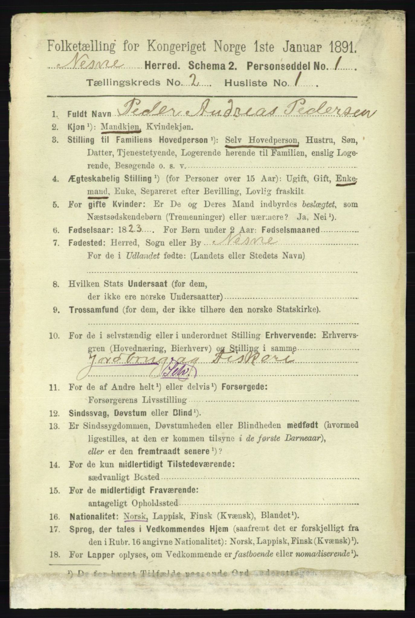 RA, 1891 census for 1828 Nesna, 1891, p. 834