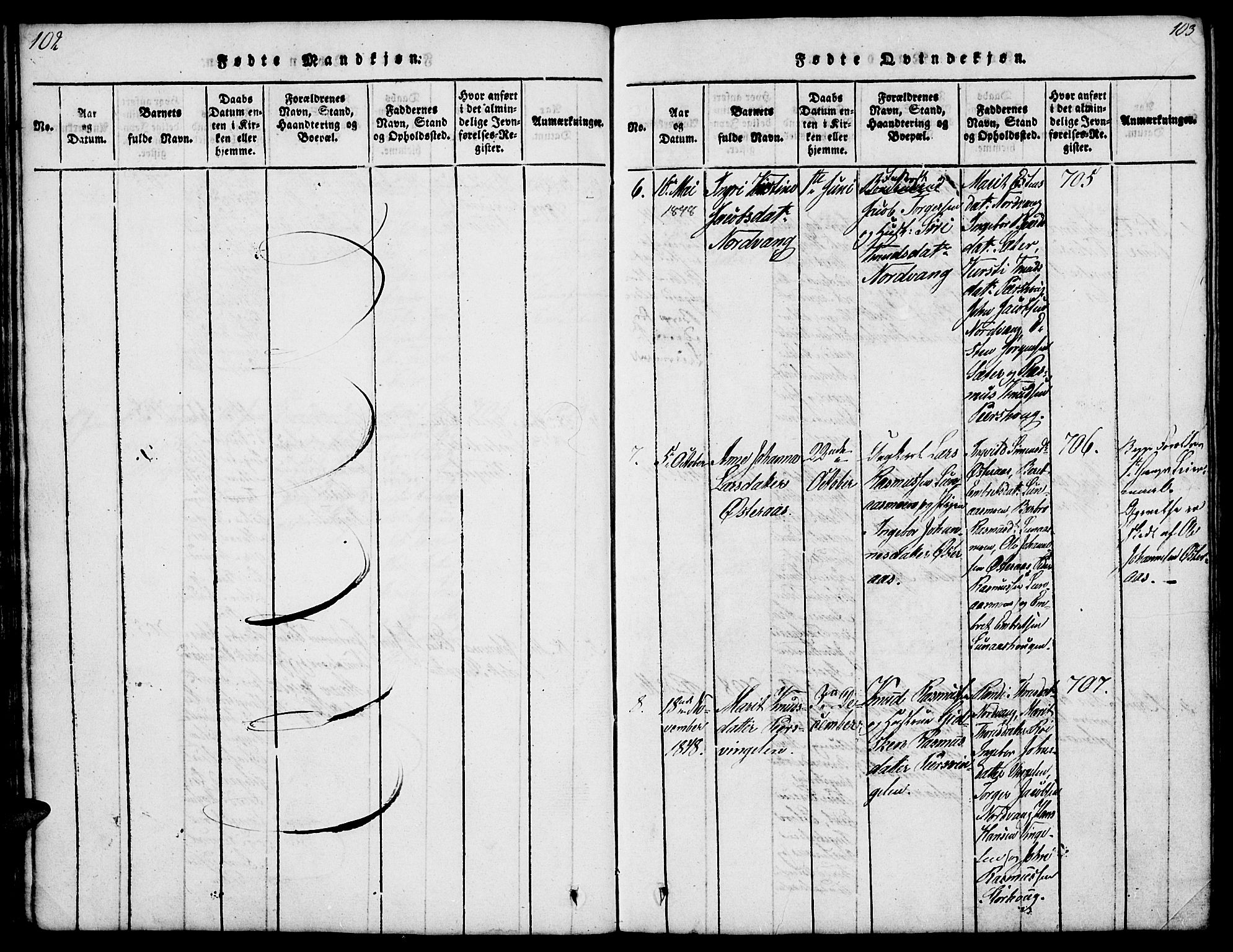 Tolga prestekontor, SAH/PREST-062/L/L0003: Parish register (copy) no. 3, 1815-1862, p. 102-103