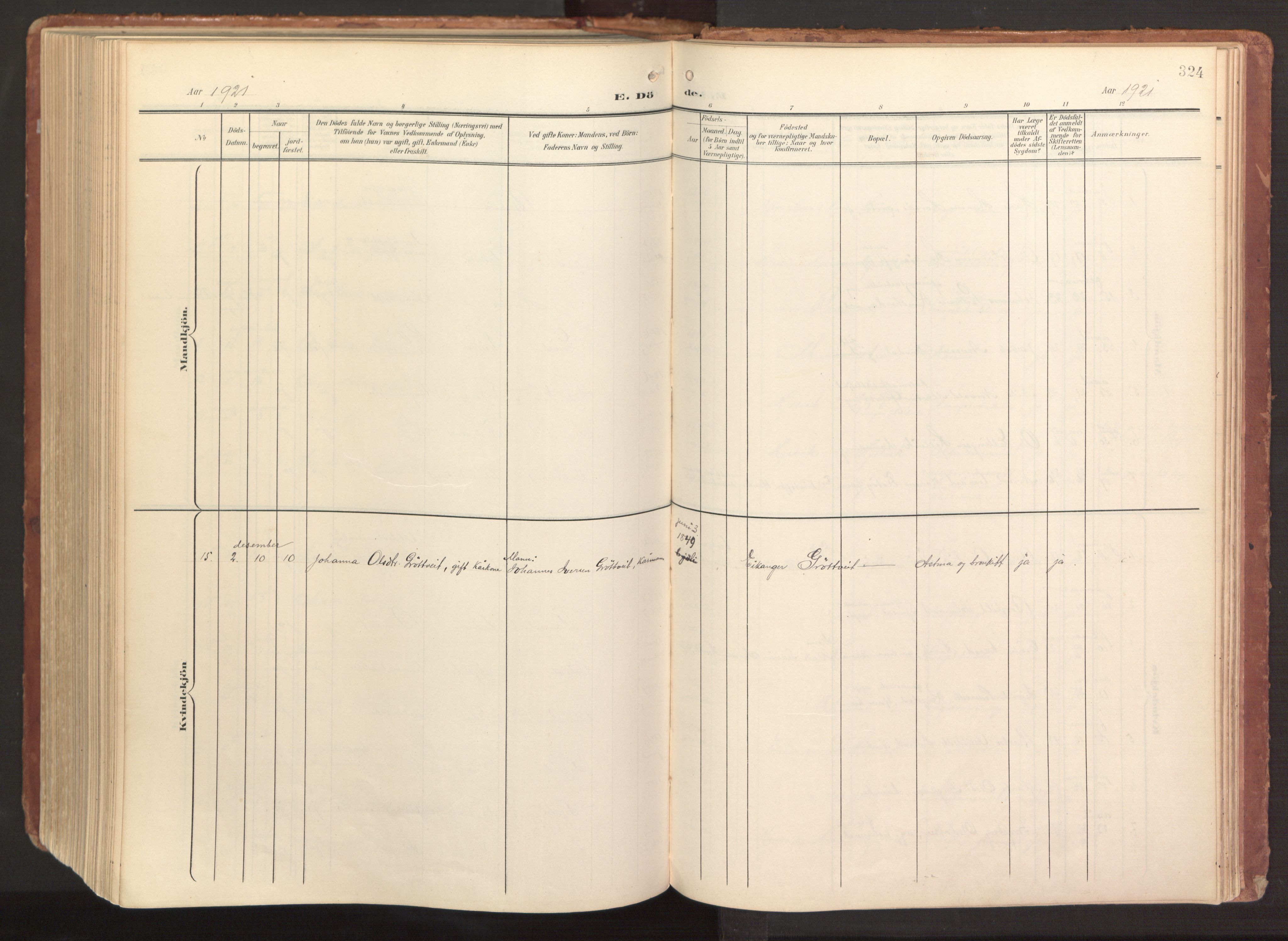 Hamre sokneprestembete, AV/SAB-A-75501/H/Ha/Haa/Haab/L0002: Parish register (official) no. B 2, 1905-1924, p. 324