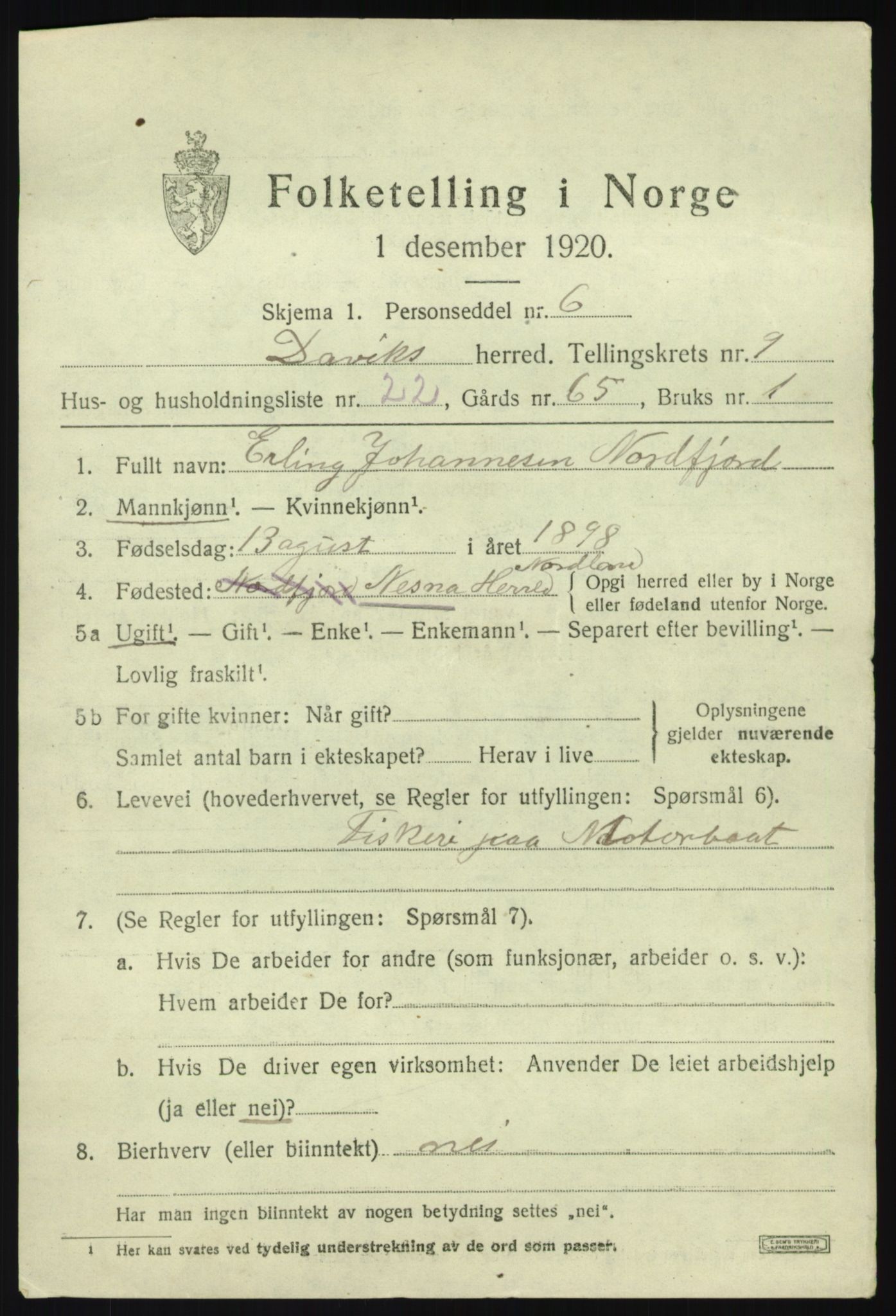 SAB, 1920 census for Davik, 1920, p. 5087