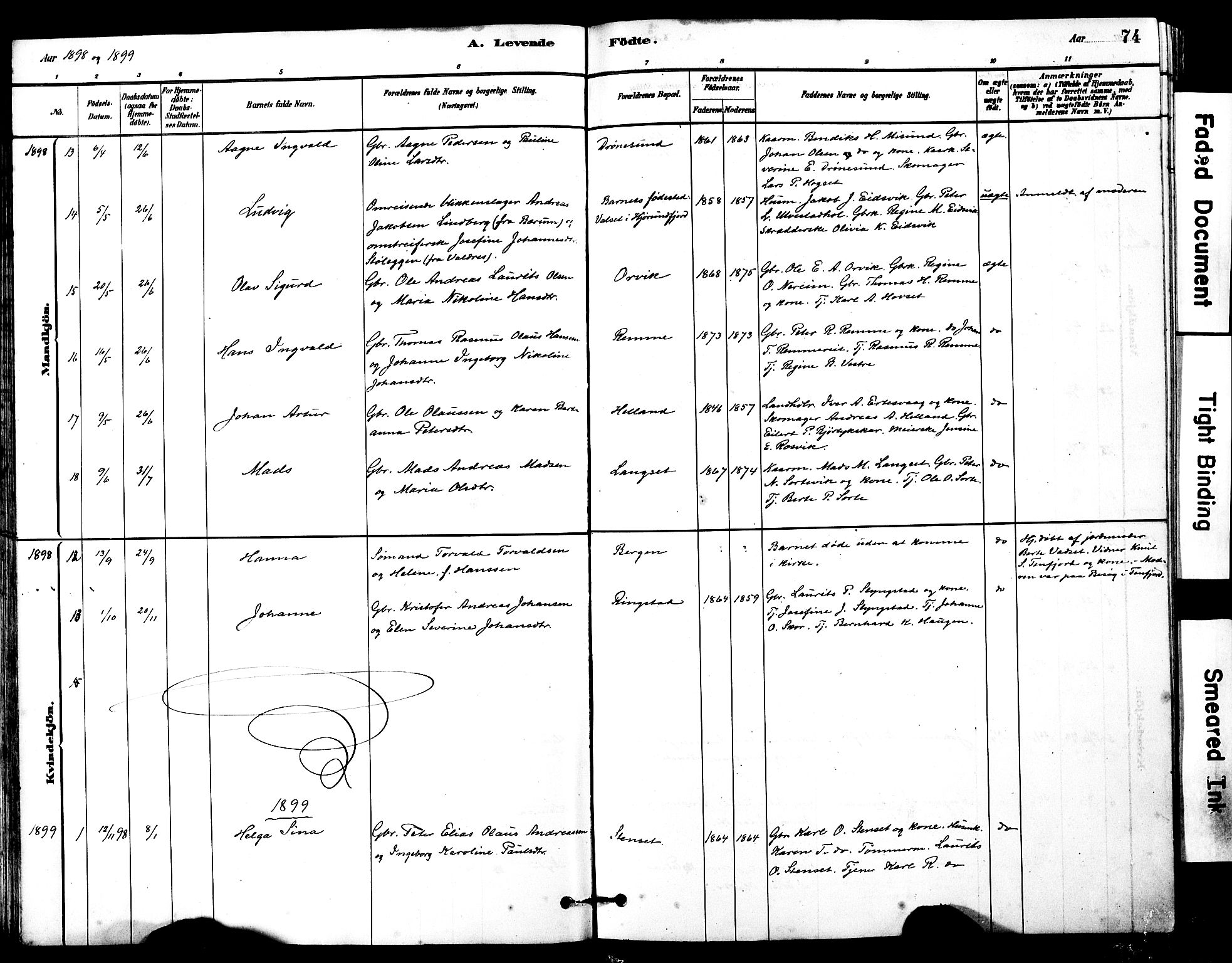 Ministerialprotokoller, klokkerbøker og fødselsregistre - Møre og Romsdal, SAT/A-1454/525/L0374: Parish register (official) no. 525A04, 1880-1899, p. 74