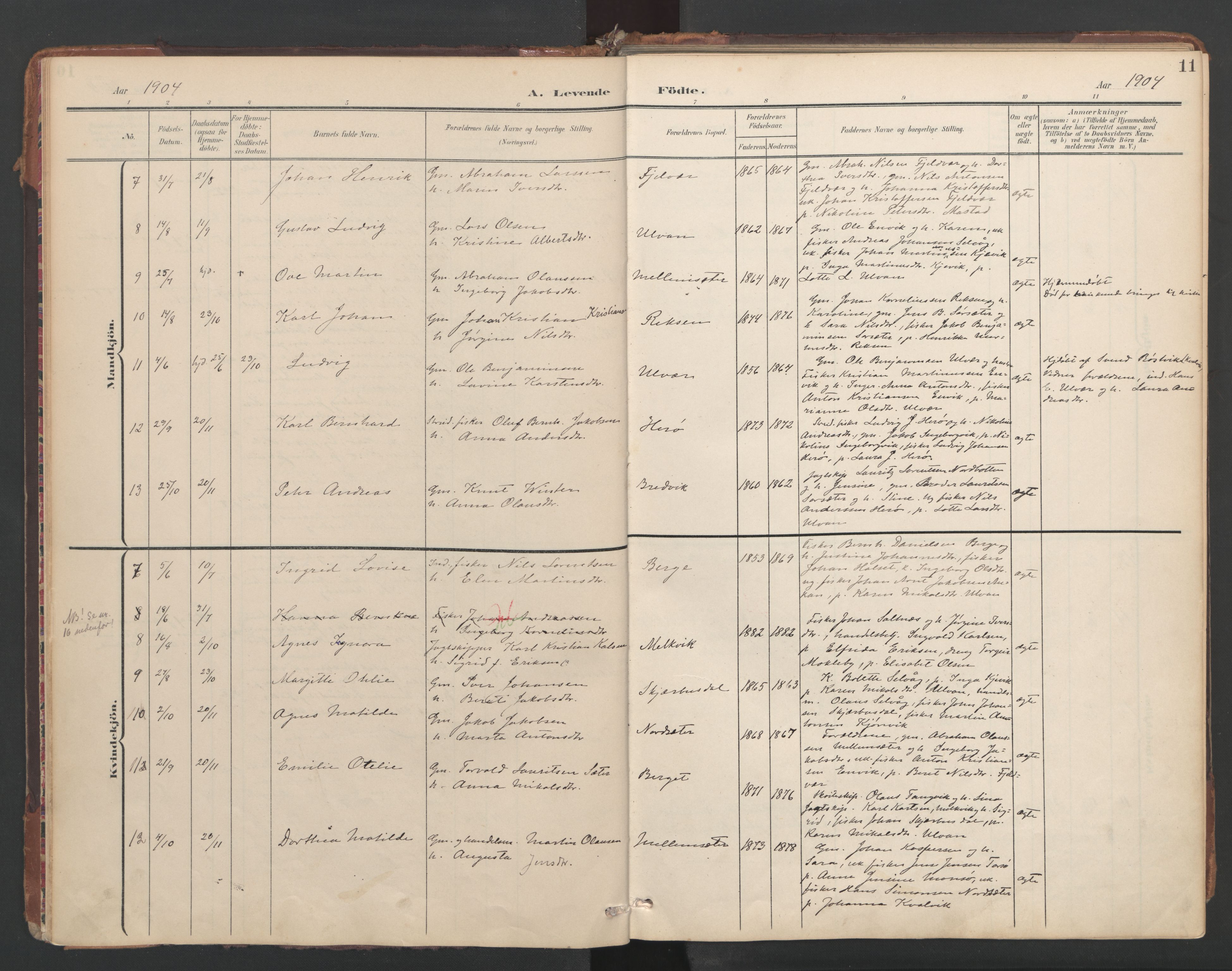 Ministerialprotokoller, klokkerbøker og fødselsregistre - Sør-Trøndelag, SAT/A-1456/638/L0568: Parish register (official) no. 638A01, 1901-1916, p. 11