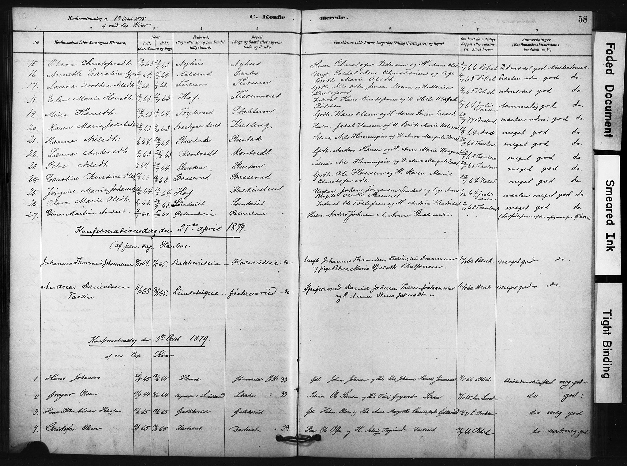 Fiskum kirkebøker, AV/SAKO-A-15/F/Fa/L0002: Parish register (official) no. 2, 1878-1890, p. 58