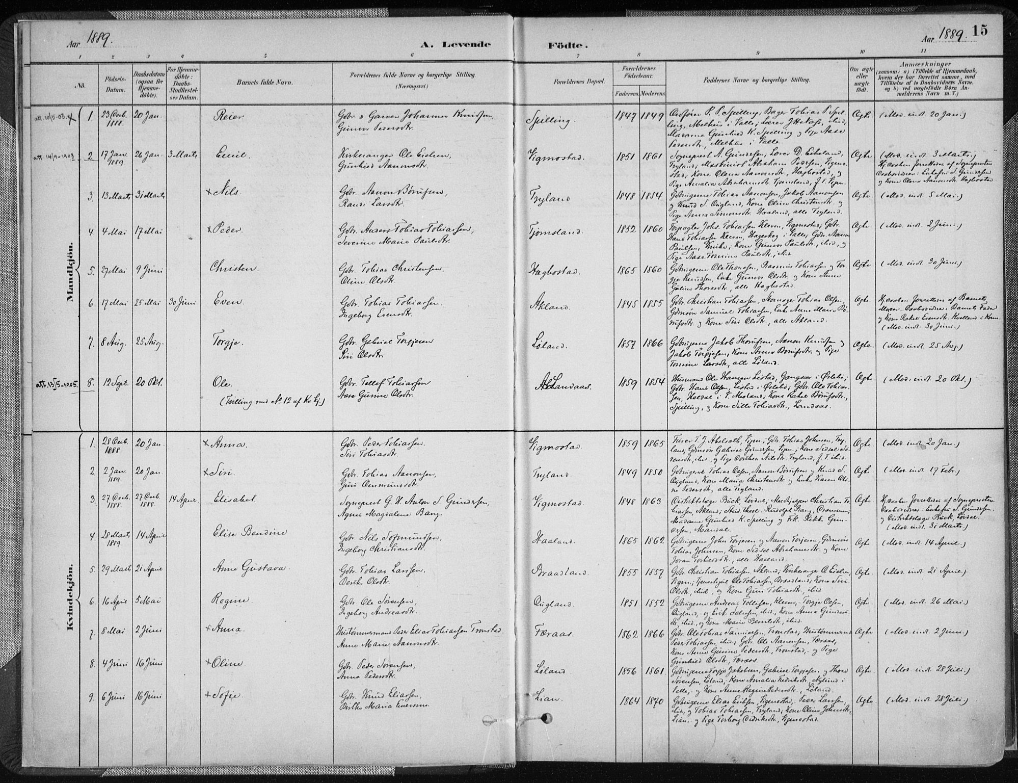 Nord-Audnedal sokneprestkontor, SAK/1111-0032/F/Fa/Fab/L0003: Parish register (official) no. A 3, 1882-1900, p. 15