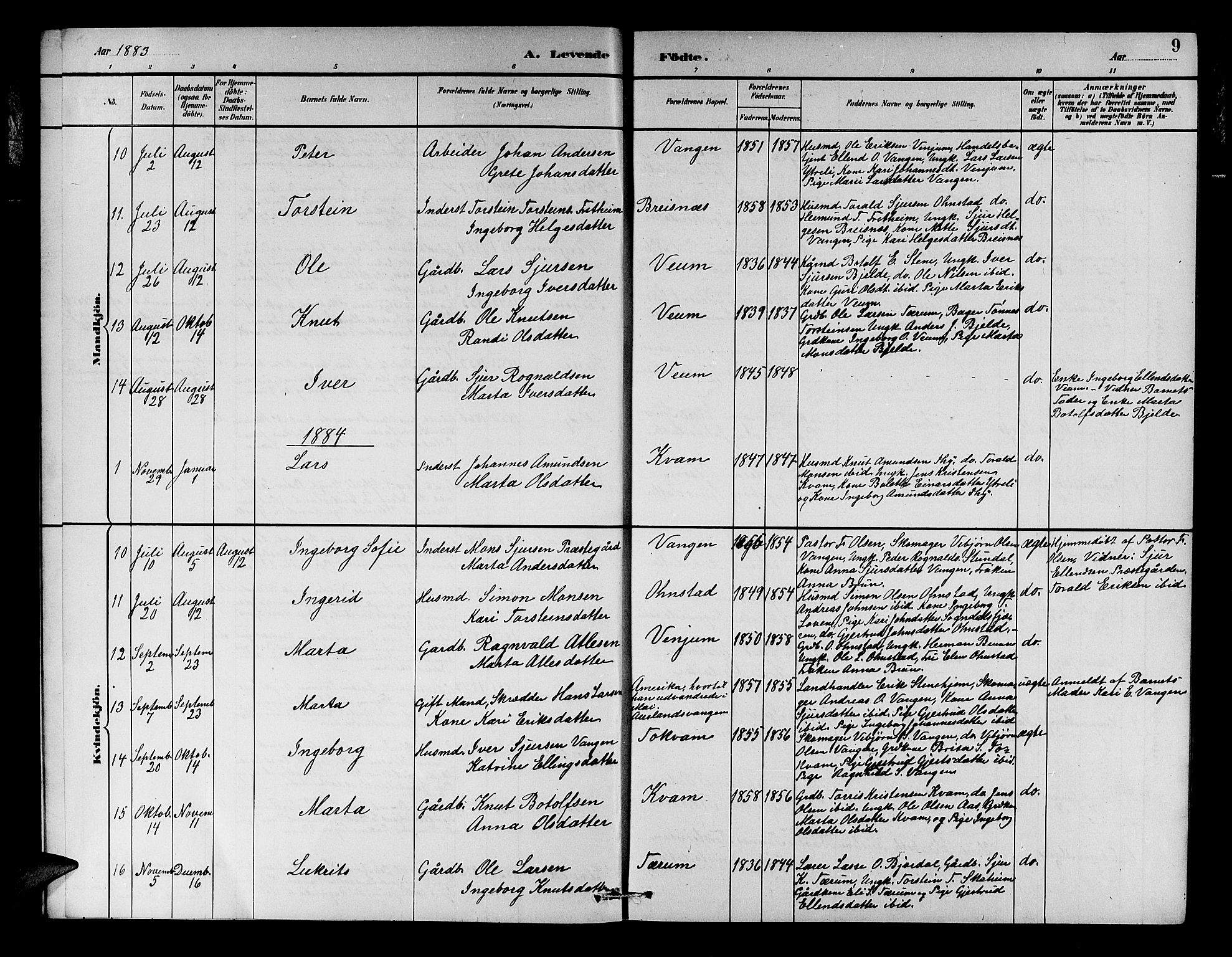 Aurland sokneprestembete, SAB/A-99937/H/Hb/Hba/L0002: Parish register (copy) no. A 2, 1880-1895, p. 9