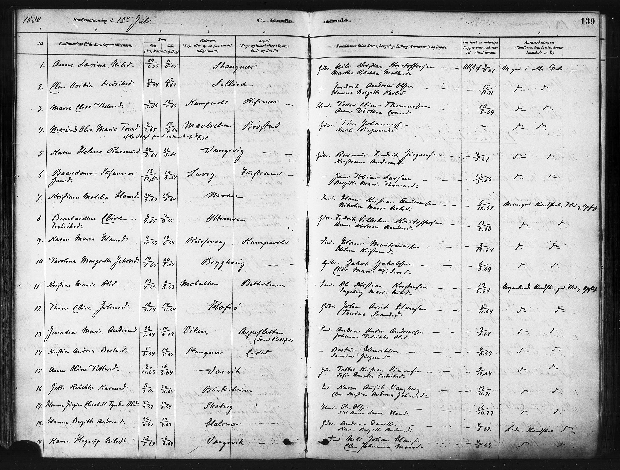 Tranøy sokneprestkontor, AV/SATØ-S-1313/I/Ia/Iaa/L0009kirke: Parish register (official) no. 9, 1878-1904, p. 139