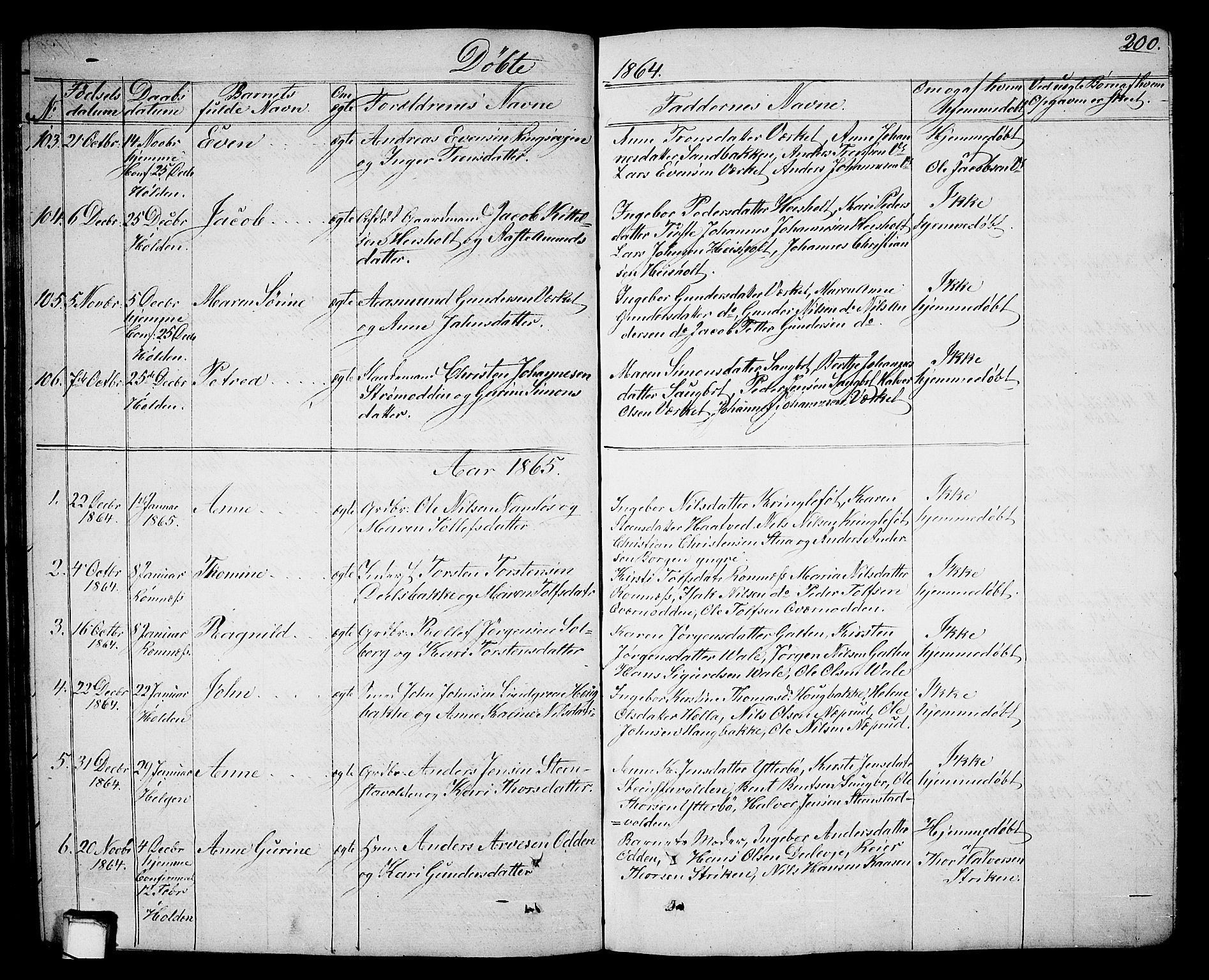 Holla kirkebøker, SAKO/A-272/G/Ga/L0003: Parish register (copy) no. I 3, 1849-1866, p. 200