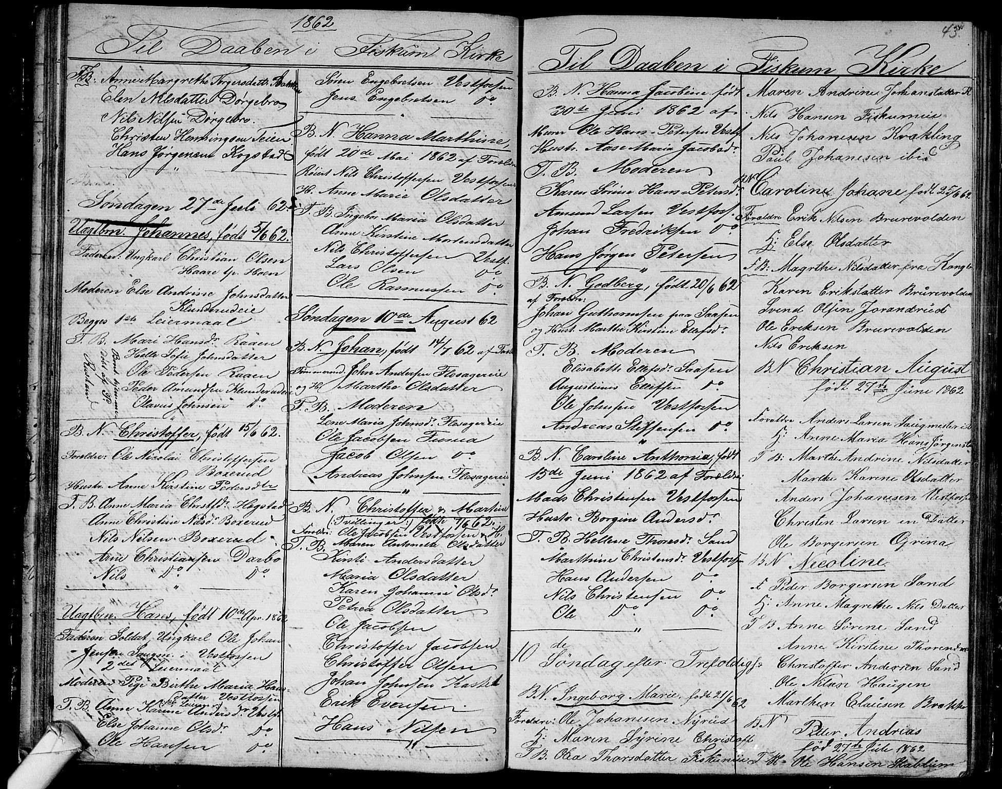 Fiskum kirkebøker, AV/SAKO-A-15/G/Ga/L0003: Parish register (copy) no. 3, 1851-1878, p. 43