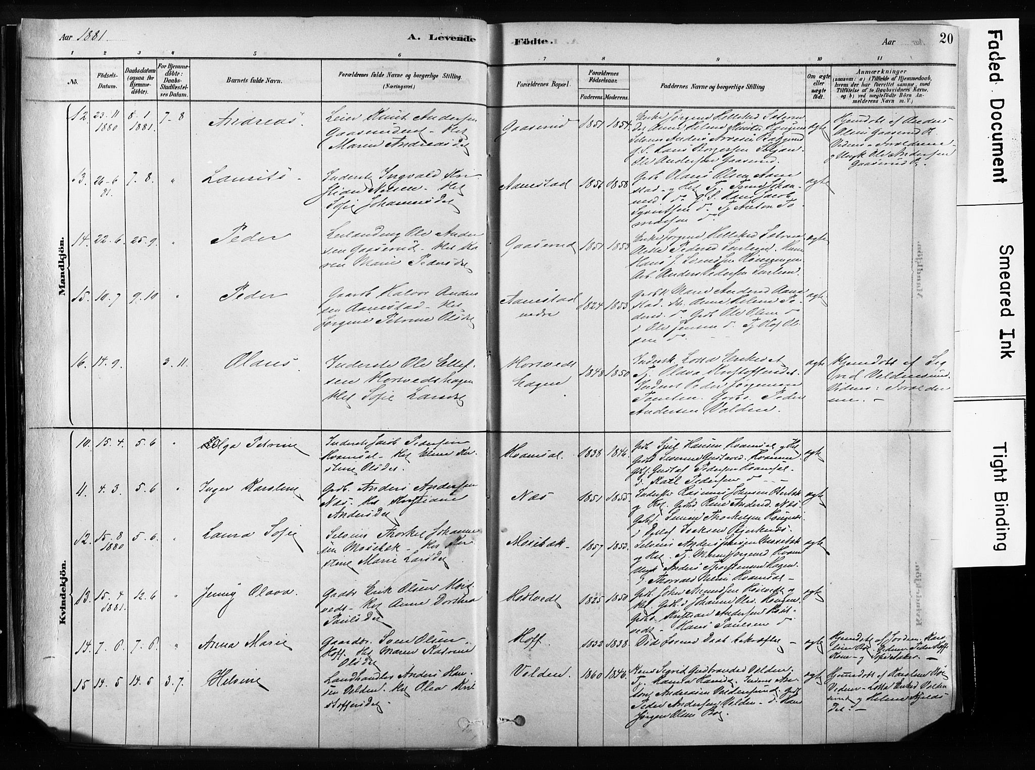 Sandsvær kirkebøker, AV/SAKO-A-244/F/Fb/L0001: Parish register (official) no. II 1, 1878-1906, p. 20